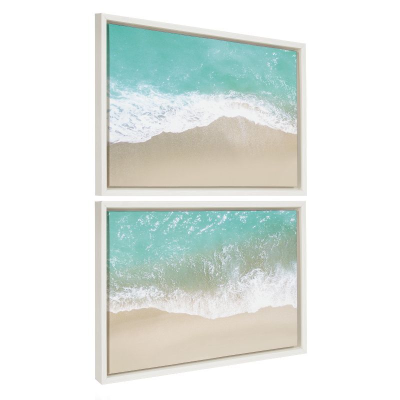 Ocean Beach Fantasy Coastal Canvas Art Set with White Frame