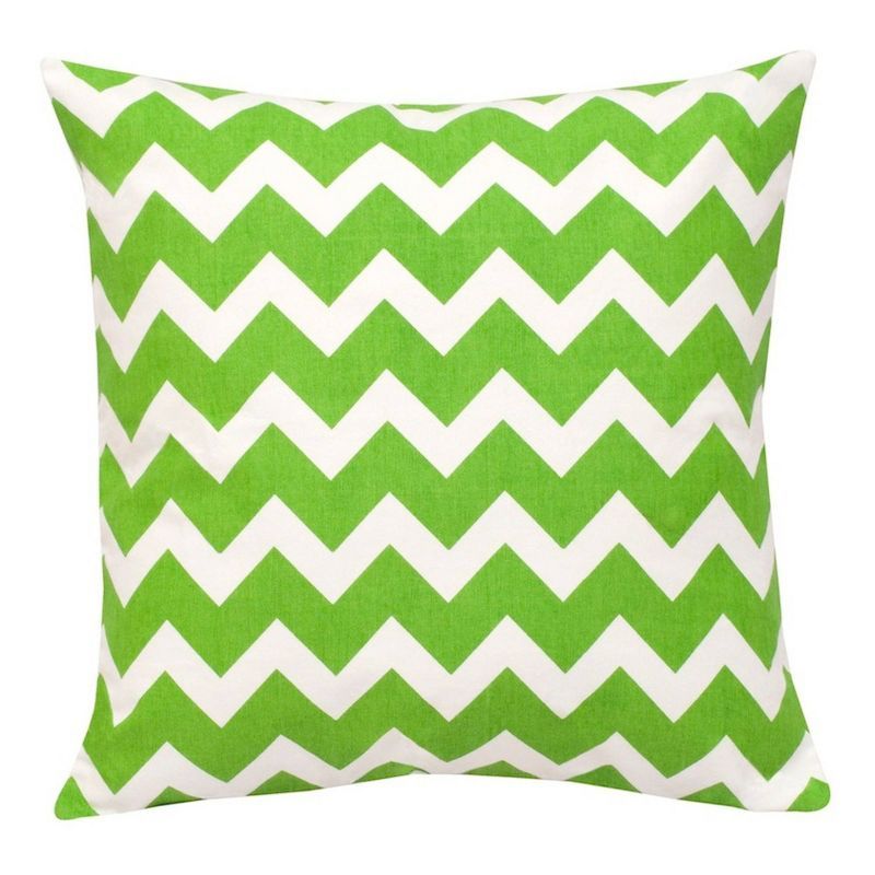 Green and White Chevron Cotton Canvas Square Throw Pillow
