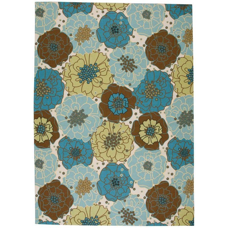 Light Blue Floral Synthetic Rectangular Area Rug