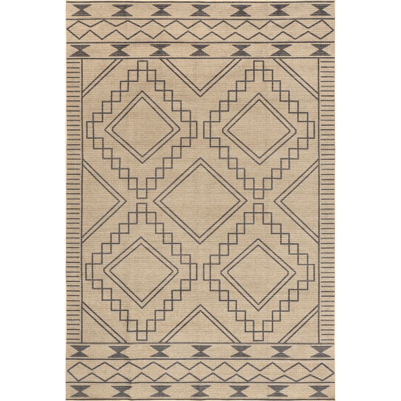 Moroccan Border Synthetic 23"x17" Washable Area Rug in Natural