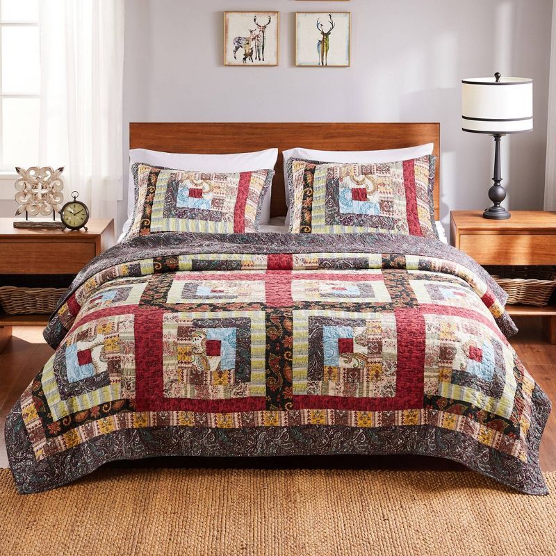 Rustic Charm King-Size Cotton Quilt Set with Reversible Patchwork Design