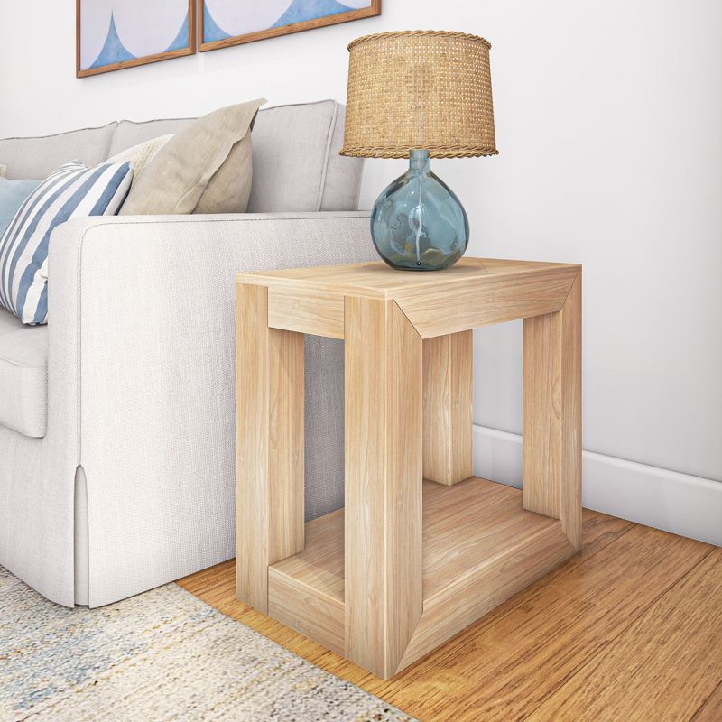 Blonde Wirebrush Solid Wood Rectangular Side Table with Shelf