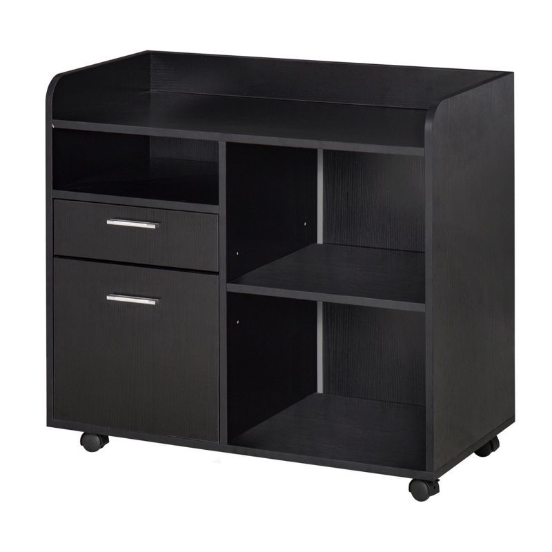 Black Mobile Filing Cabinet with Drawers and Shelves