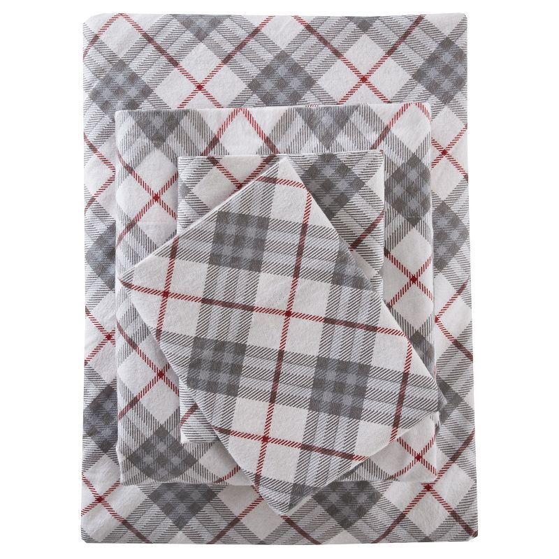 Twin Red Plaid Cotton Flannel Sheet Set