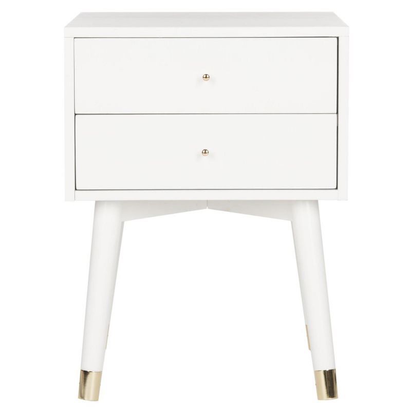 Transitional Gold/White 2-Drawer Nightstand with Metallic Accents