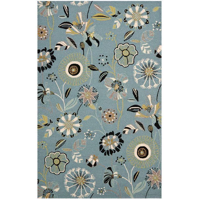 Handmade Blue Floral 5' x 7' Synthetic Area Rug