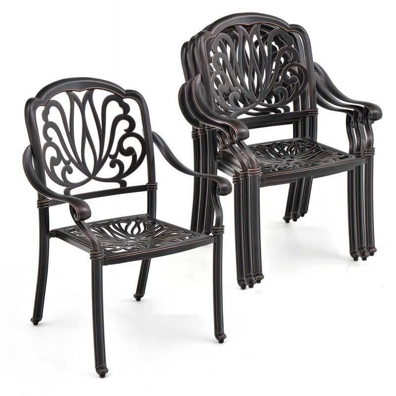 Bronze Cast Aluminum Stackable Outdoor Dining Chairs with Armrests