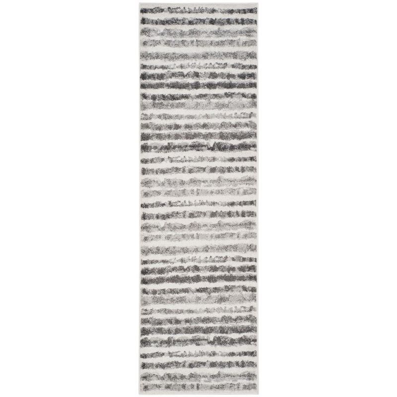 Ivory and Charcoal Striped Synthetic Runner Rug, 2'6" x 6'