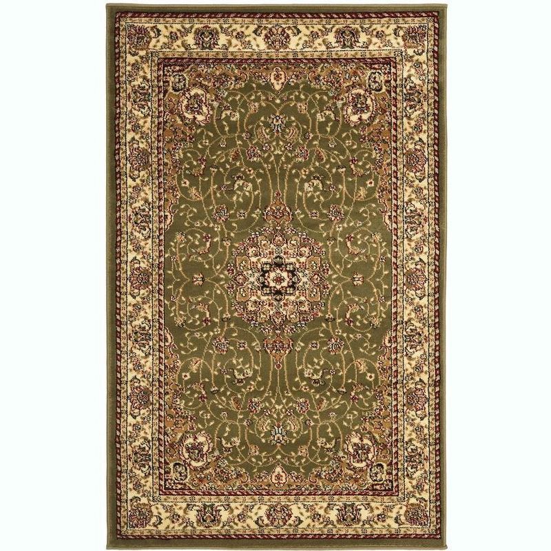 Ivory and Sage Floral Synthetic Rectangular Area Rug