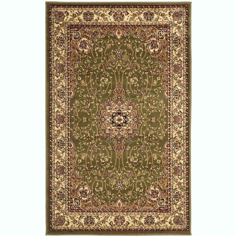 Ivory and Sage Floral Synthetic 8' Round Area Rug