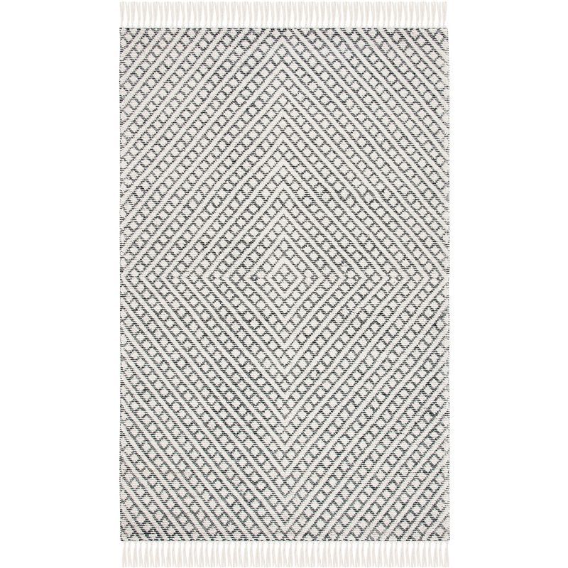 Ivory and Black Hand-Tufted Wool Geometric Area Rug