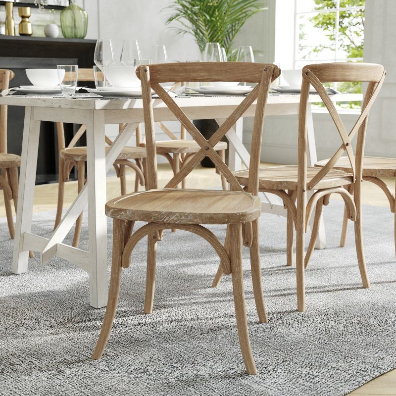 Medium Natural White Grain Cross Back Elmwood Chair Set