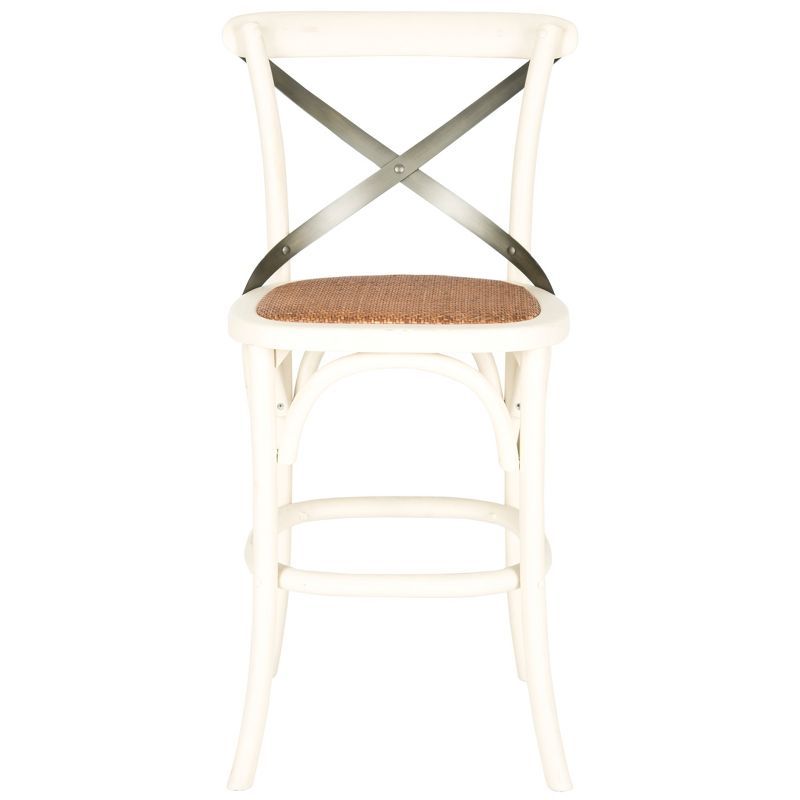 Ivory Wood X Back Counter Stool with Wicker Seat