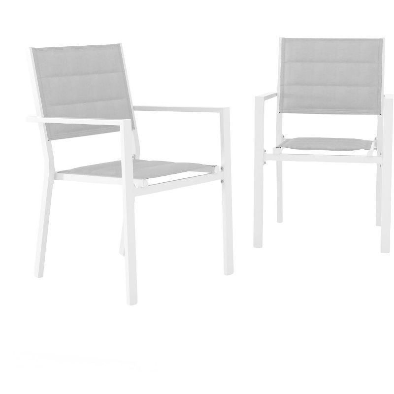 White and Light Gray Aluminum Outdoor Dining Arm Chairs Set of 2