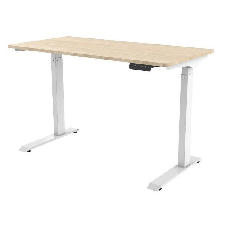 White Adjustable Height Sit-Stand Desk with Wood Top