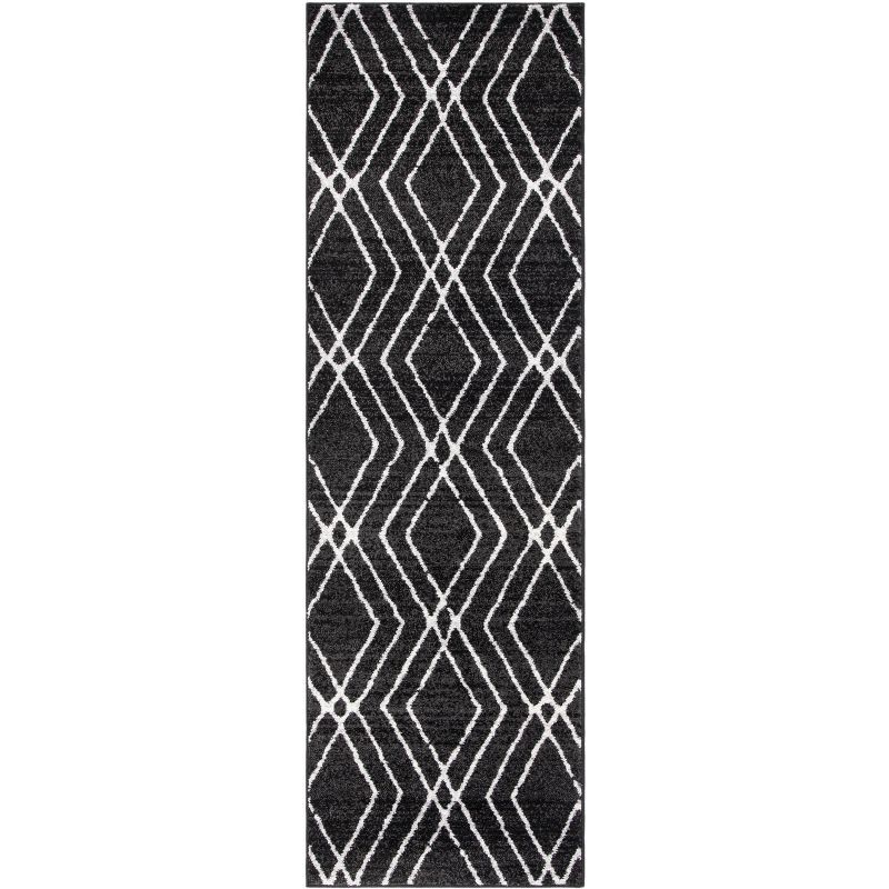 Grey and Ivory Geometric Power Loomed Runner Rug 2'6" x 8'