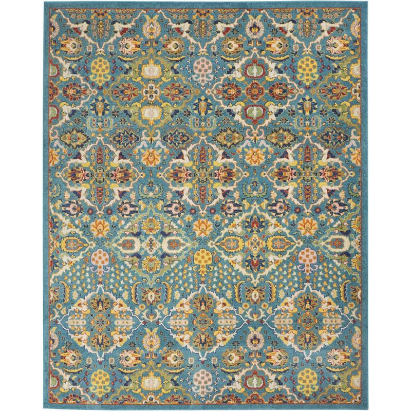 Turquoise Ivory Floral Synthetic 9' x 12' Easy Care Area Rug