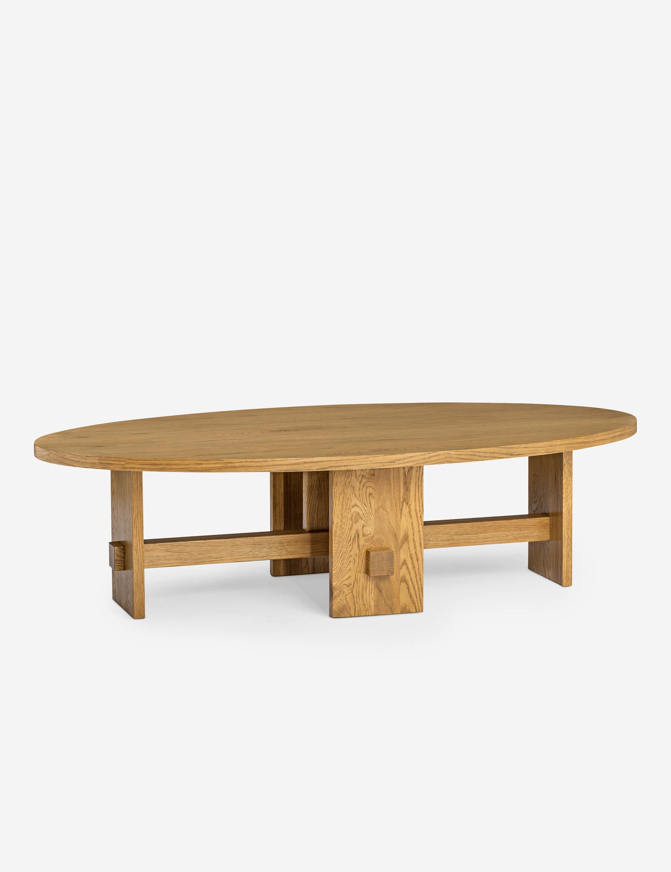 Natural Oak Oval Coffee Table with Architectural Base