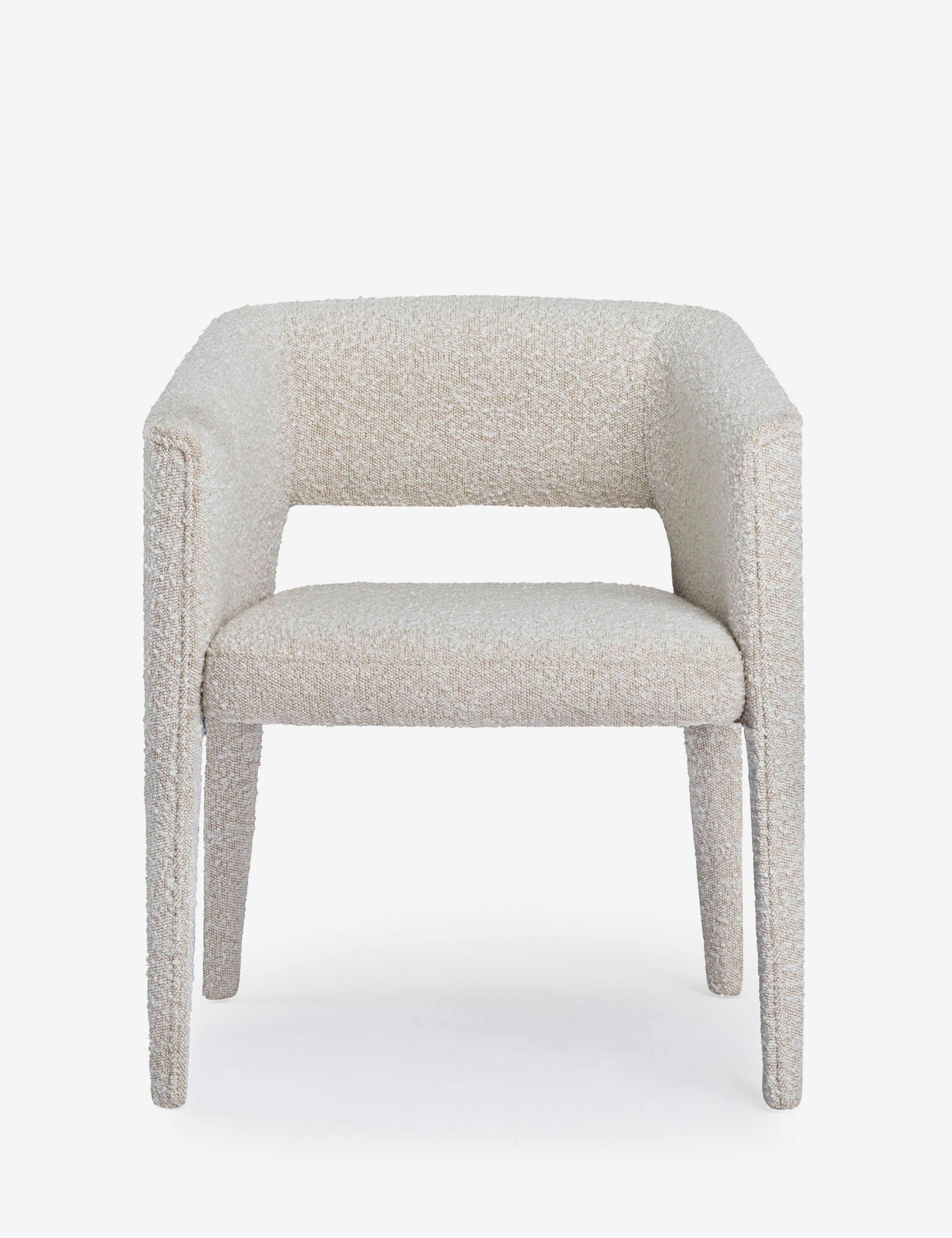 Ivory Boucle Upholstered Velvet Dining Arm Chair