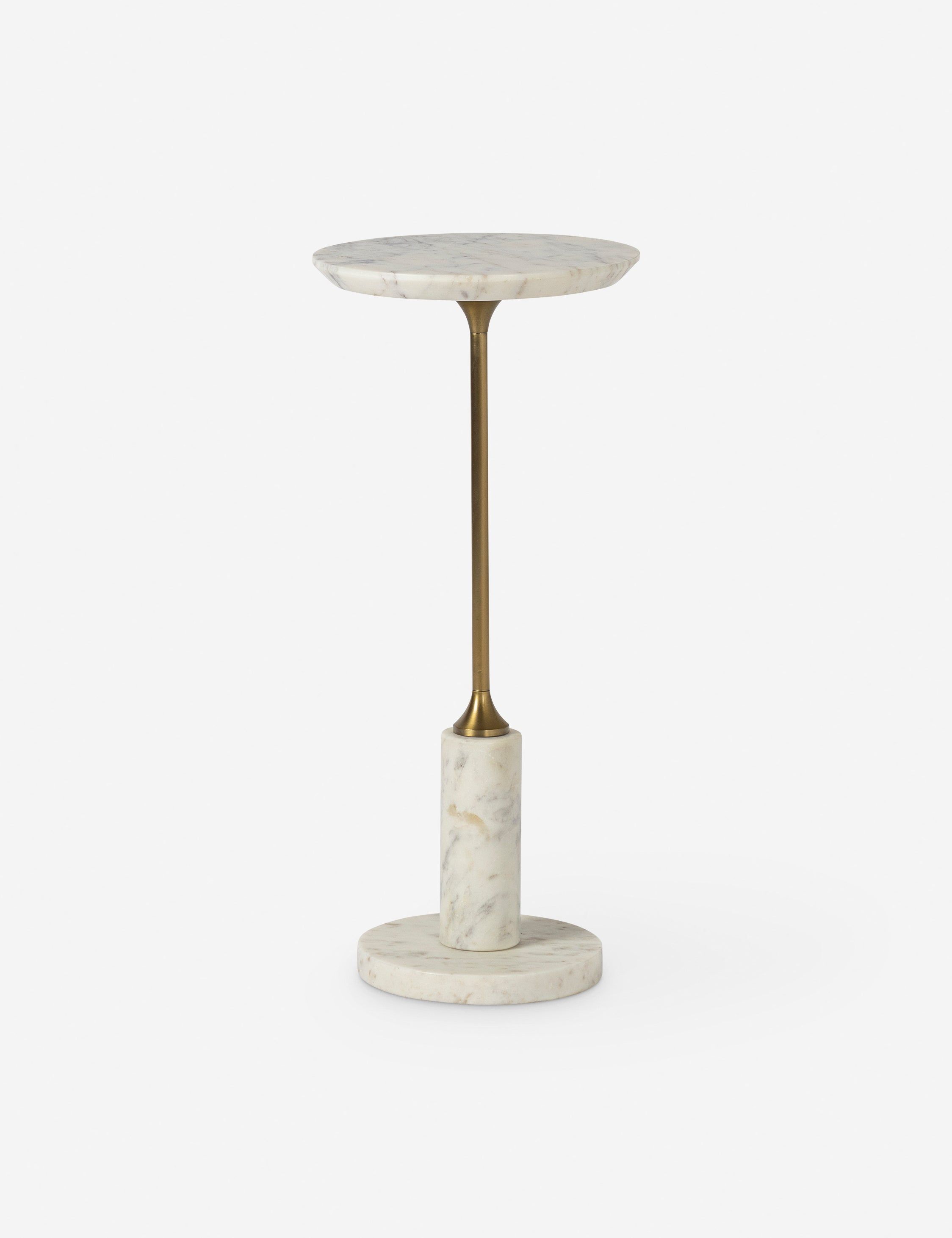 White Marble and Brass Contemporary Round Side Table