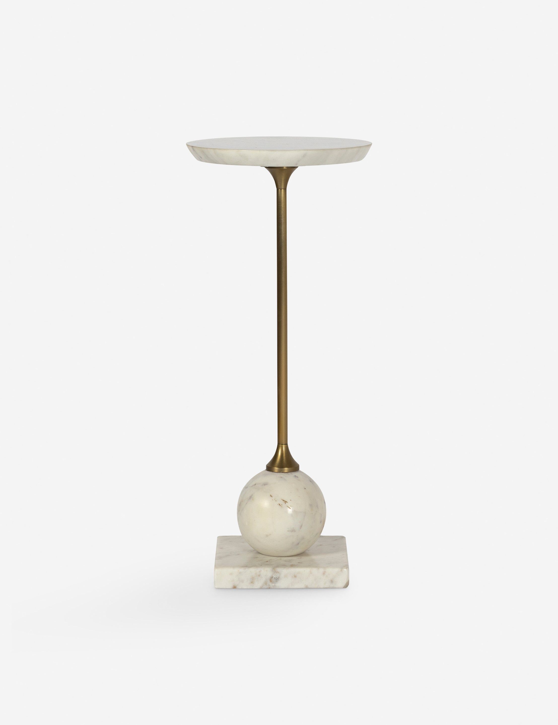 White Marble and Brass Round Side Table