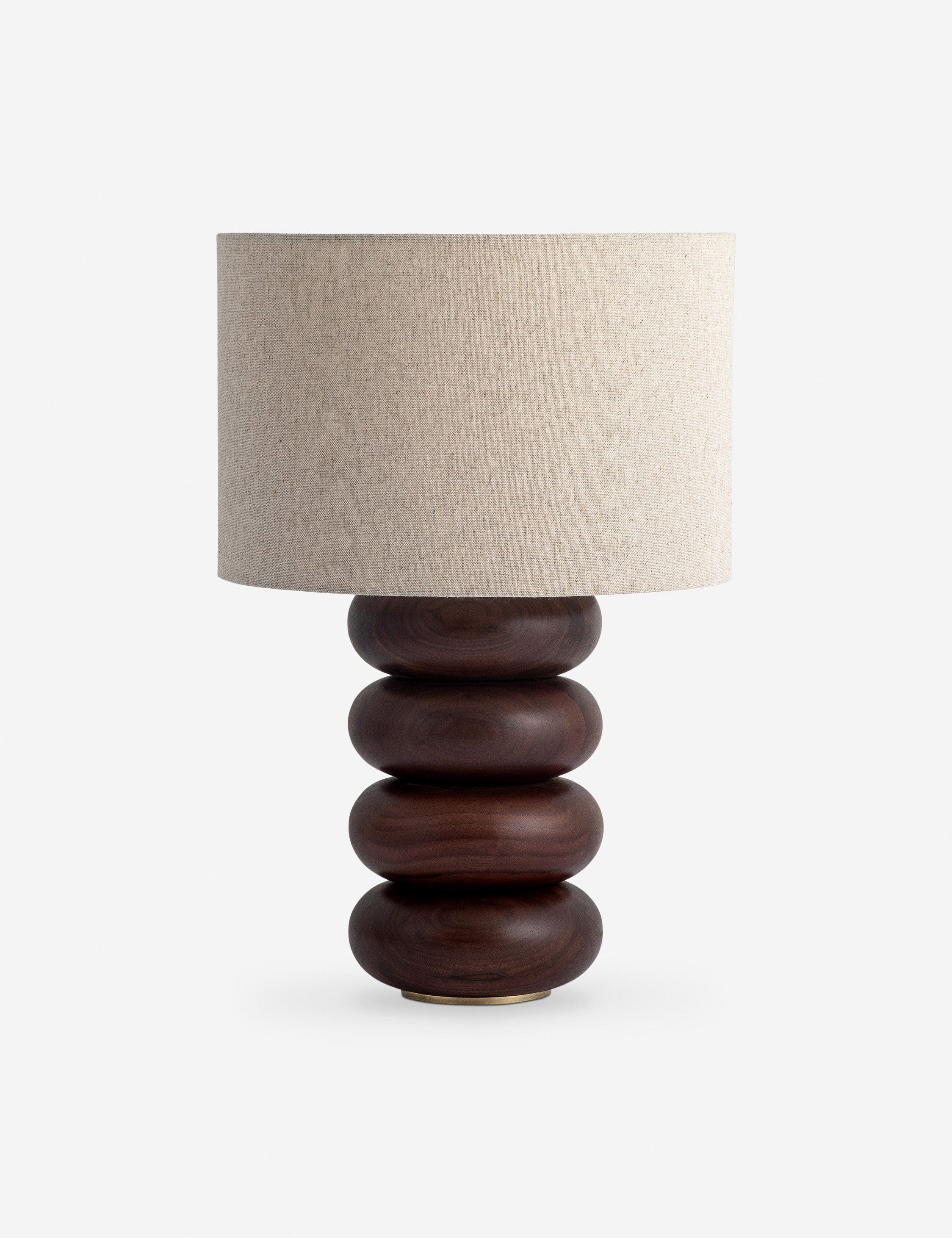 Walnut Sculptural Table Lamp with Linen Shade