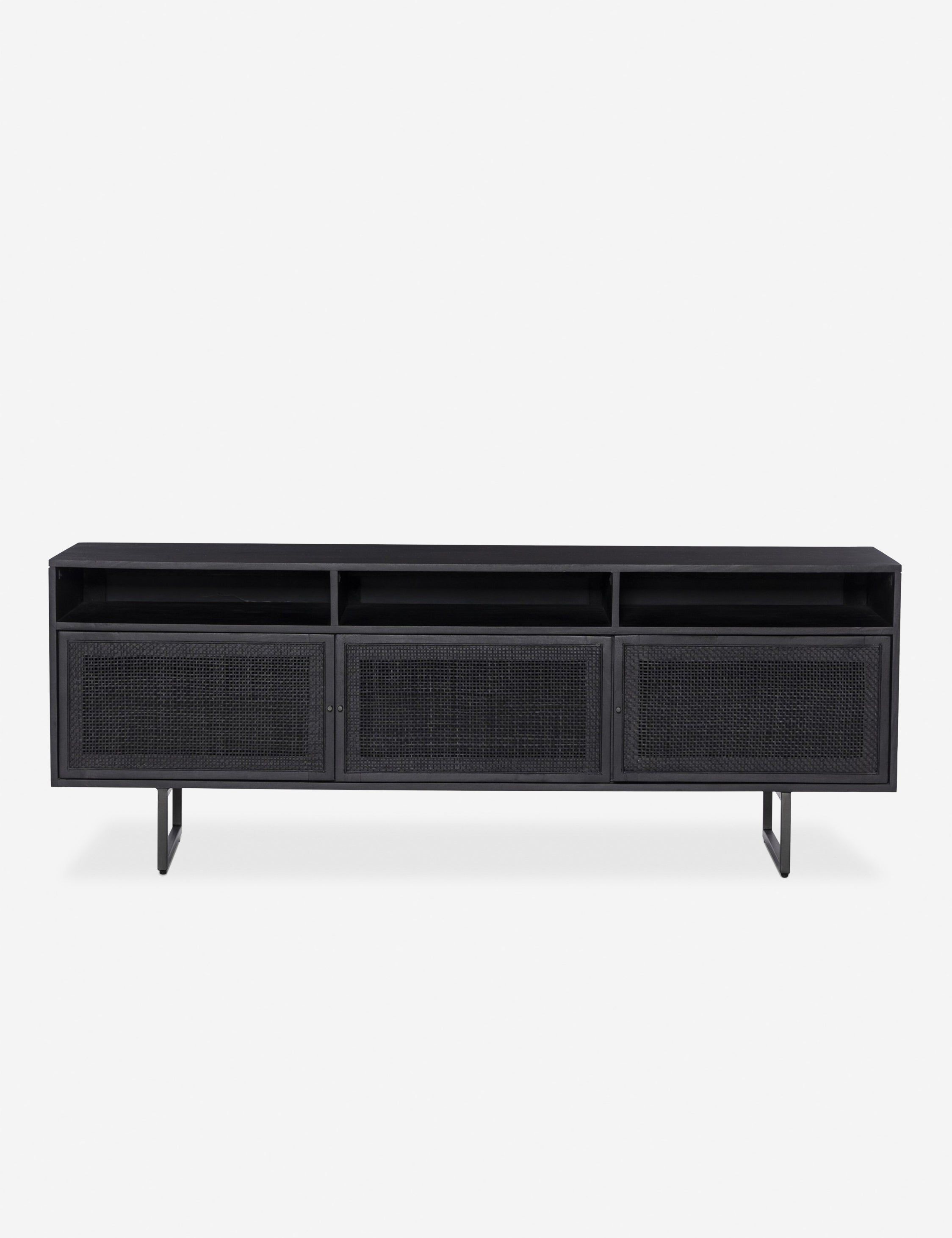 Black Wash Mango Wood Media Console with Black Cane