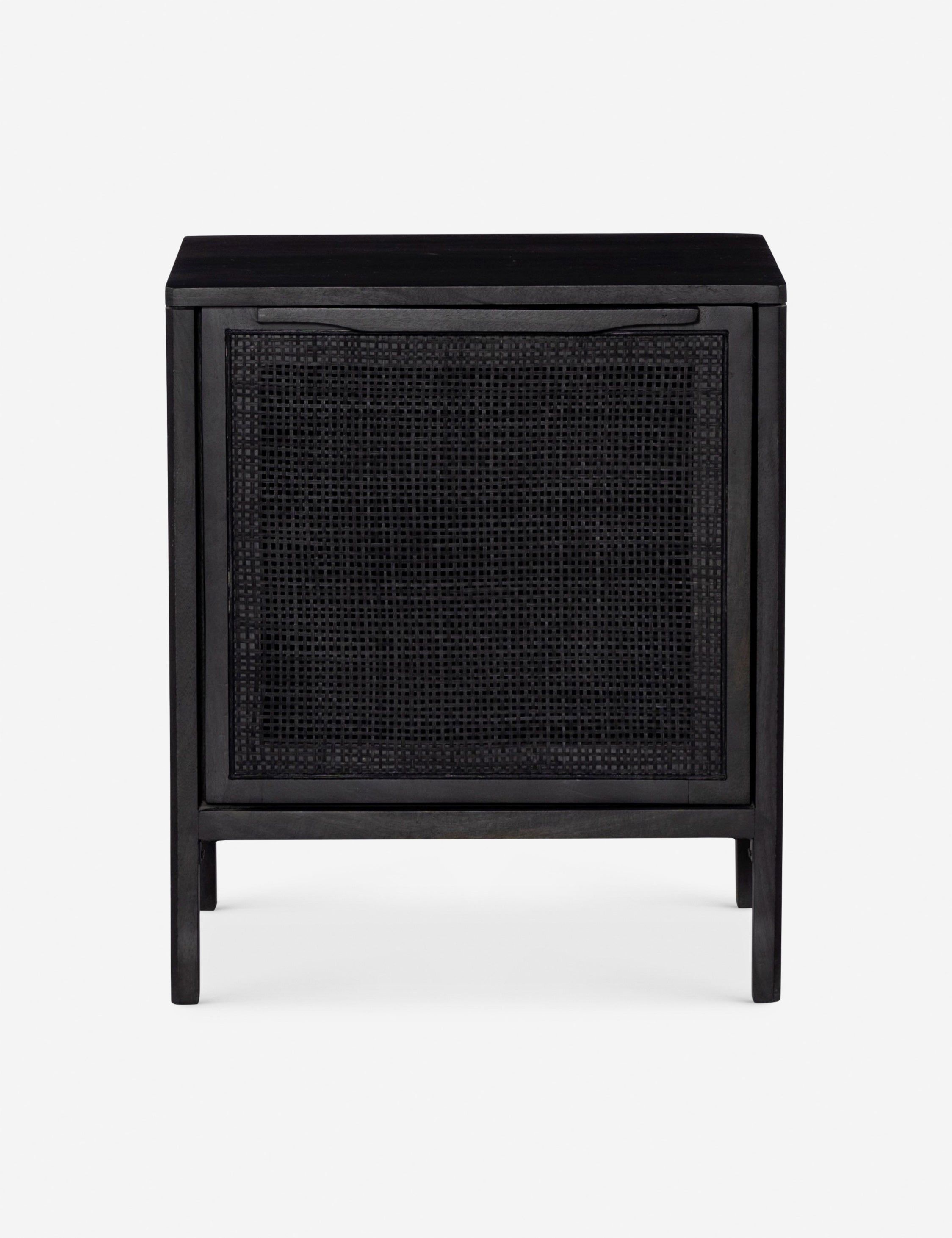 Black Mango Wood and Cane Left-Side Nightstand