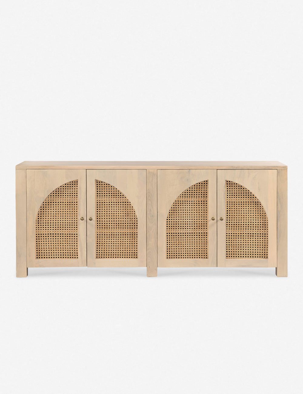 Natural Mango Wood and Cane Sideboard with Gold Iron Hardware