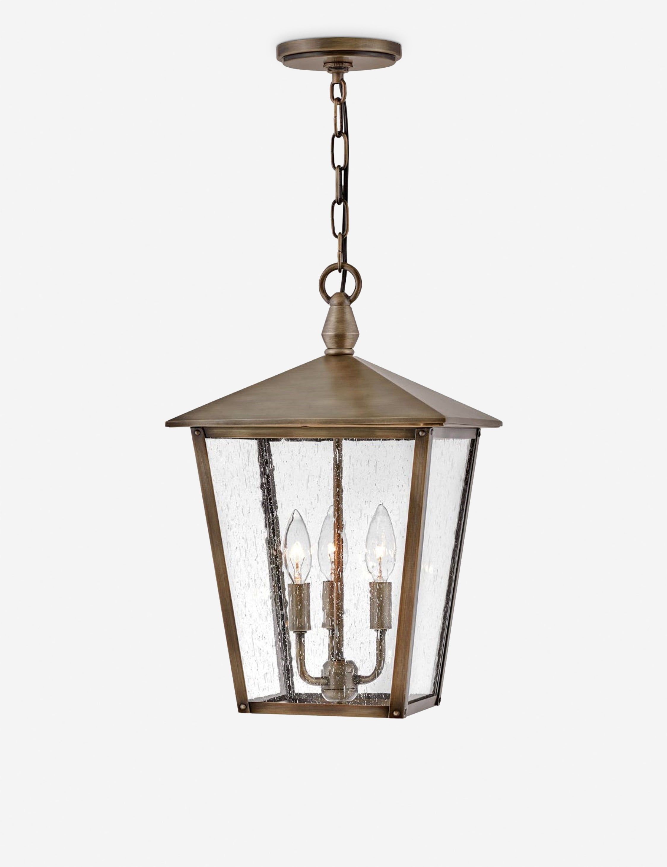 Burnished Bronze 3-Light Indoor/Outdoor Hanging Lantern with Clear Seedy Glass