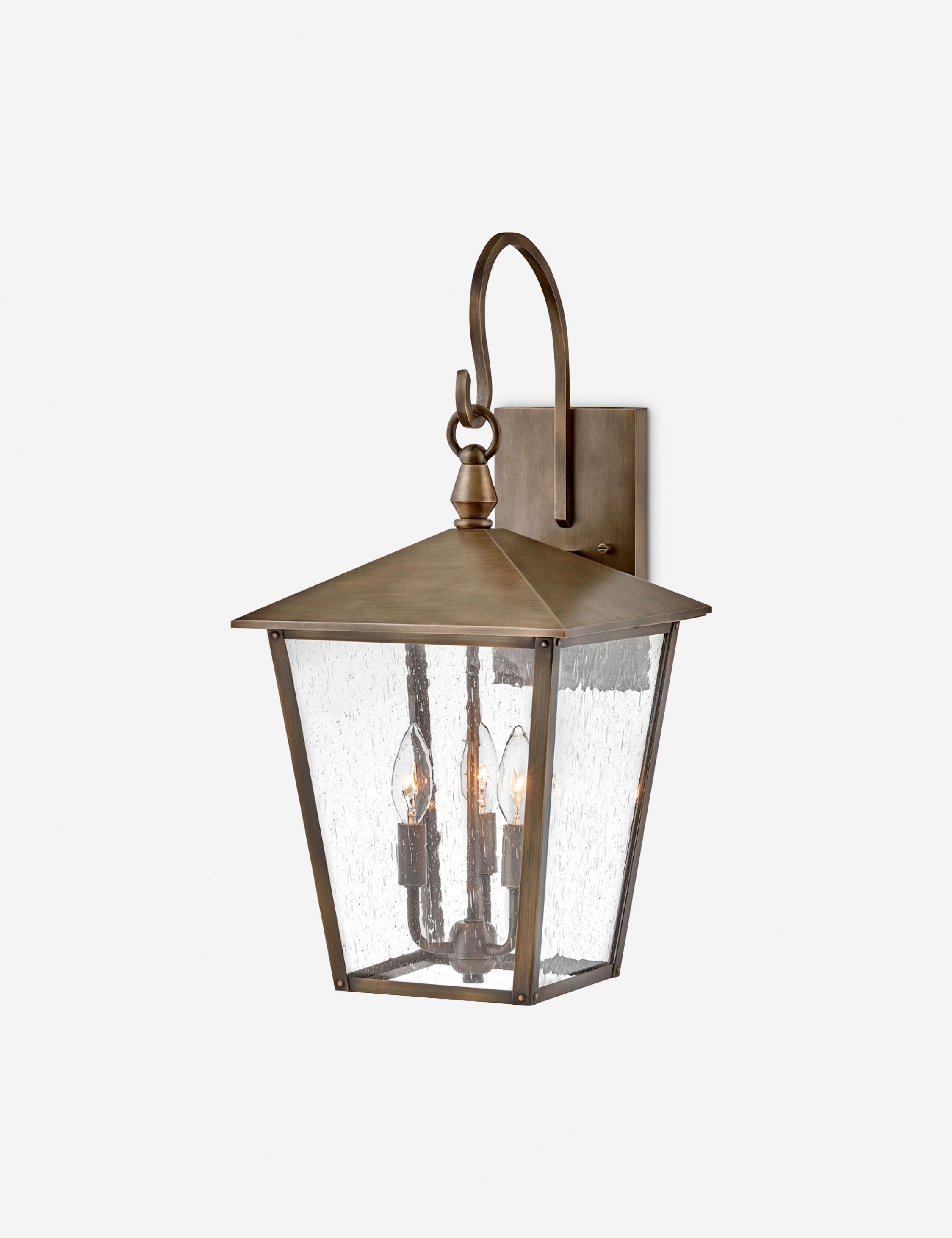 Burnished Bronze Large Outdoor Lantern with Seedy Glass