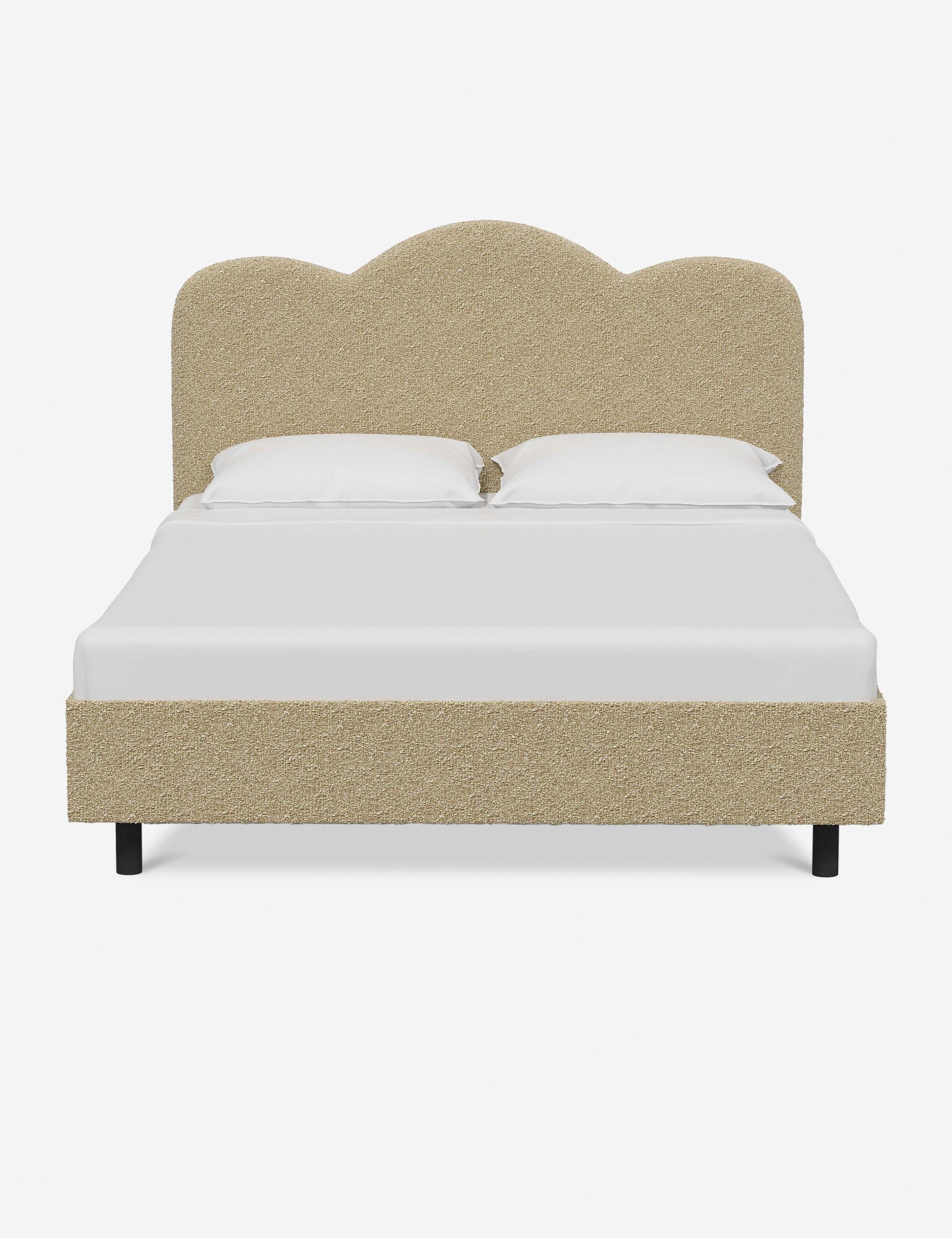 Full Milano Buff Boucle Upholstered Pine Platform Bed