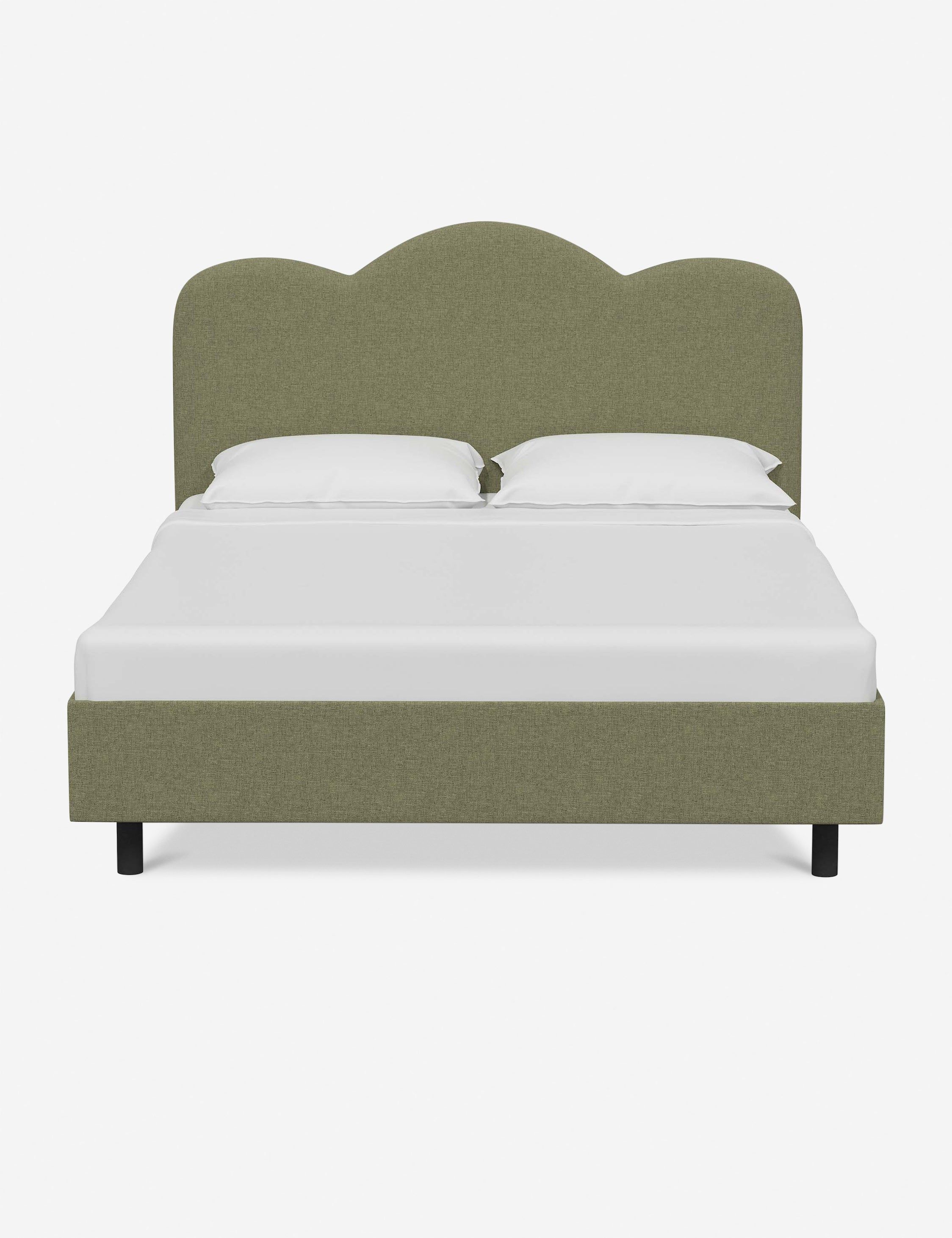 Full Sage Linen Upholstered Platform Bed with Pine Frame