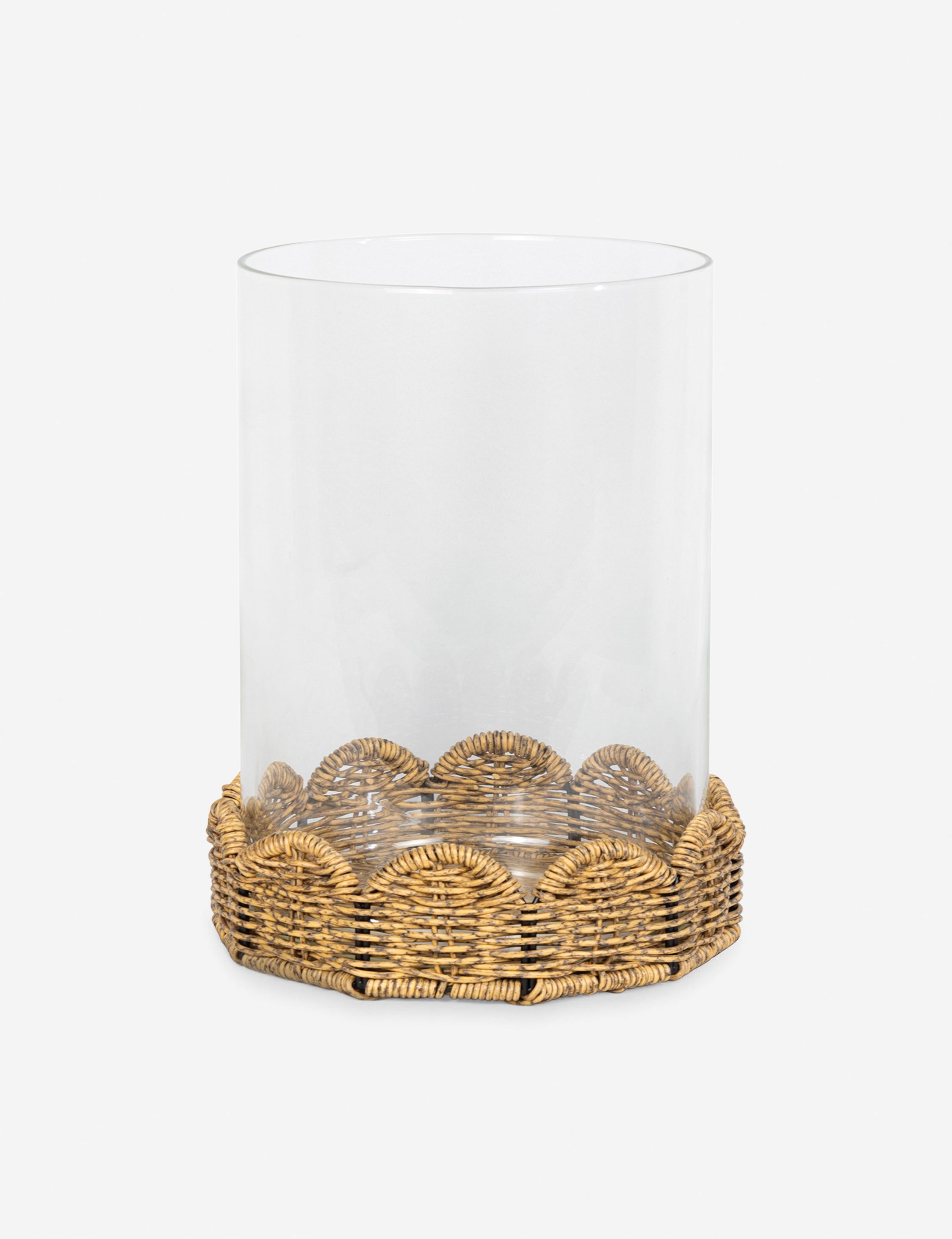 Scalloped Rattan Base 14.5'' Glass Hurricane for Outdoors