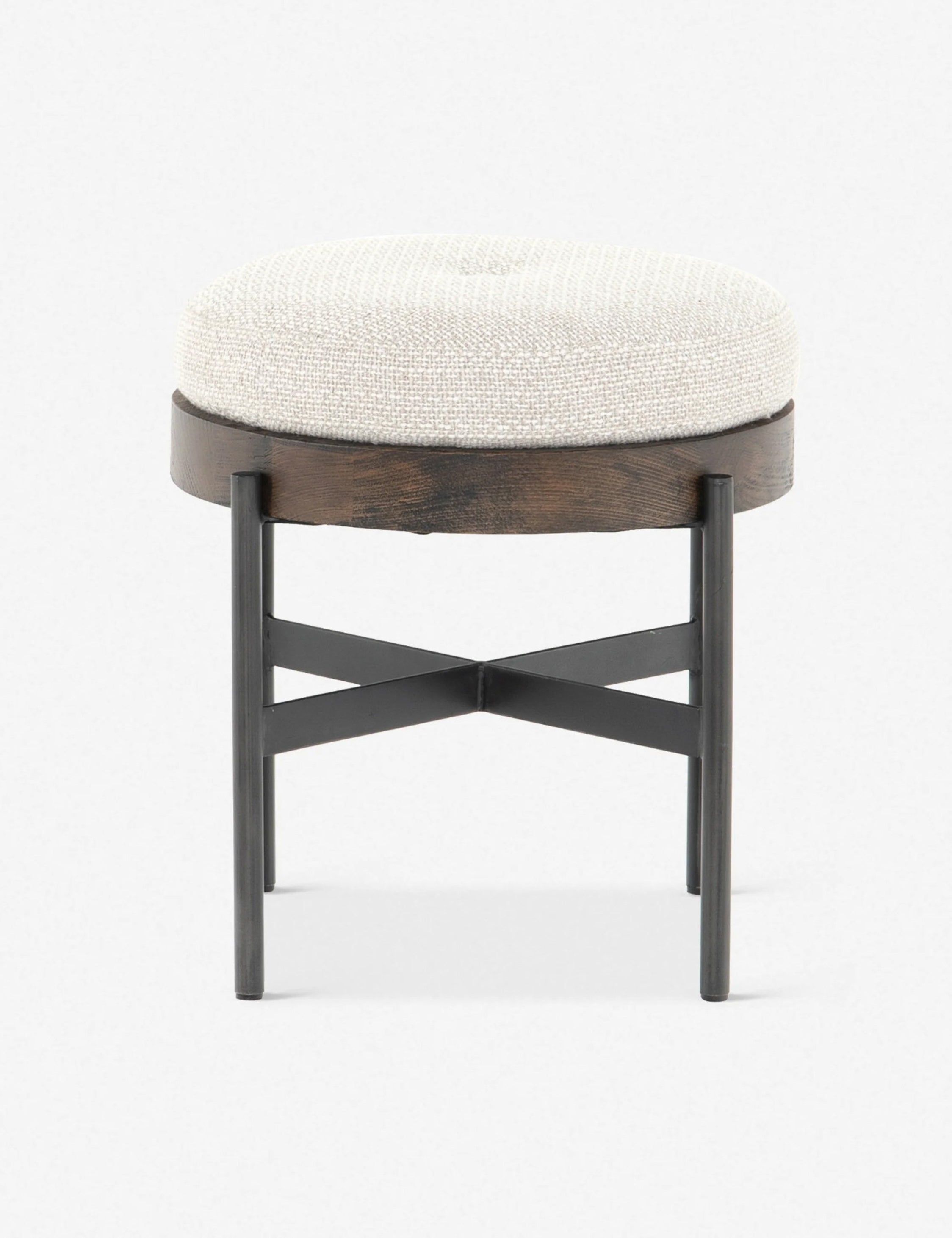 Wheat Upholstered Ottoman with Gunmetal Iron Base