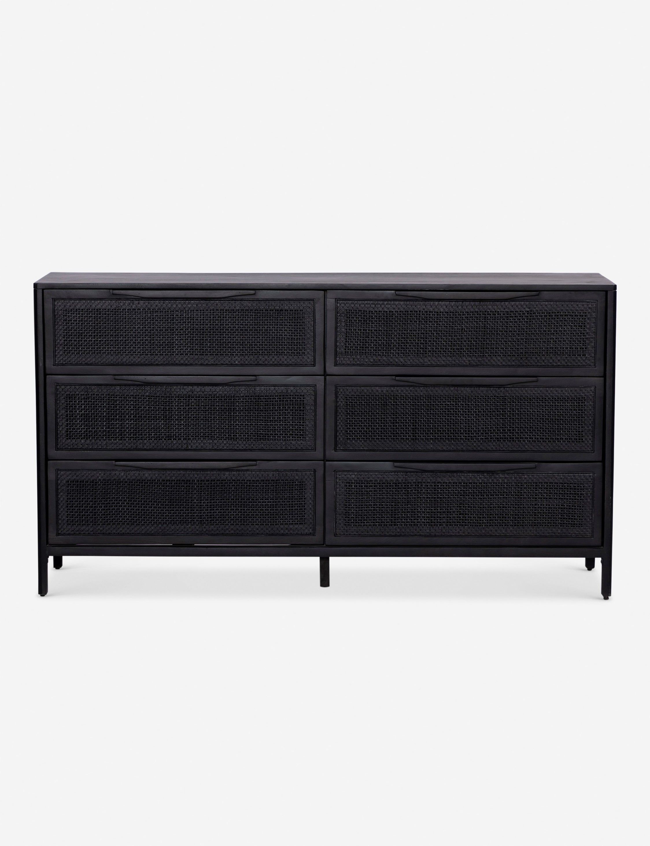 Black Cane Coastal 6-Drawer Dresser with Mirror