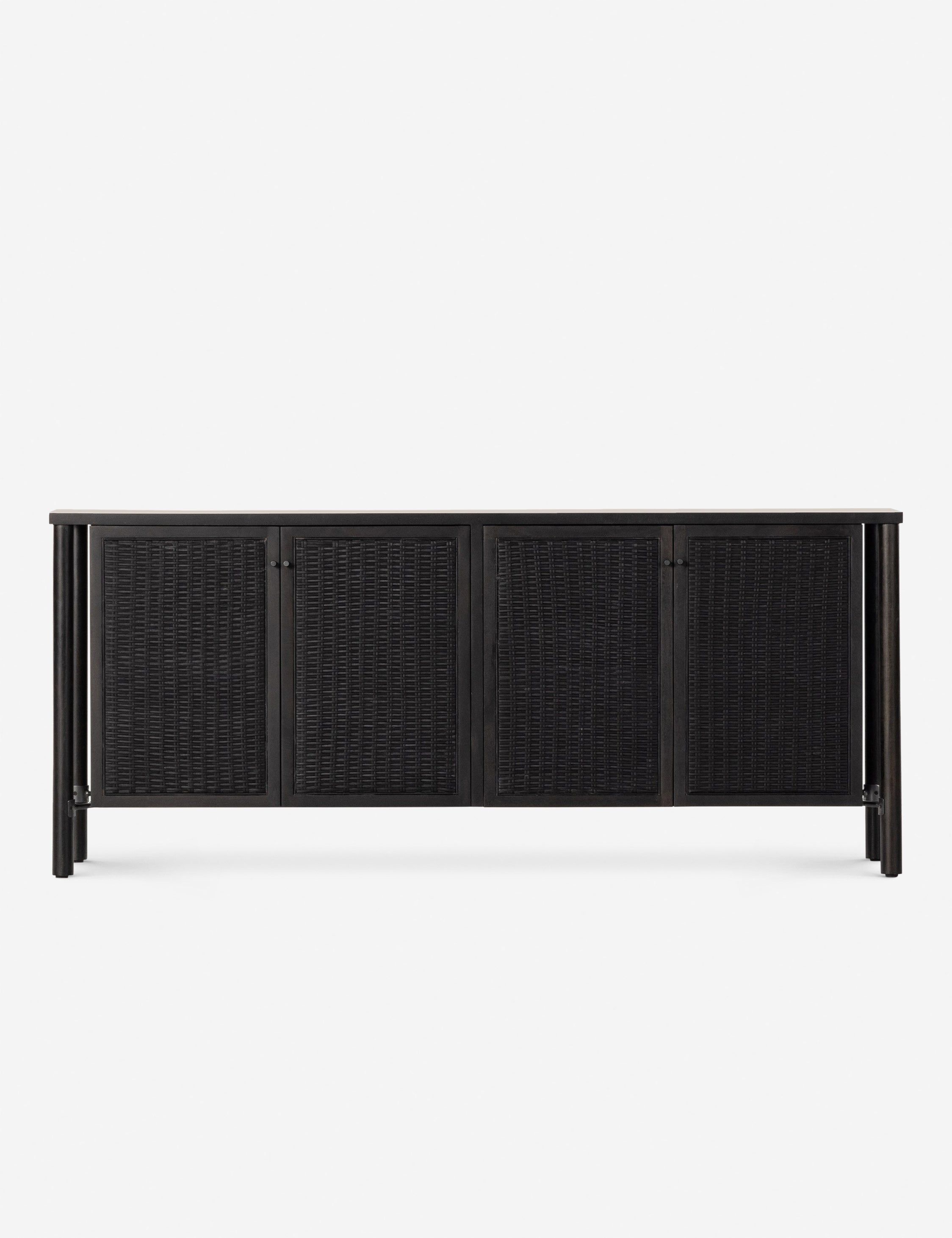 Black Cane and Mango Wood Sideboard with Dowel Legs