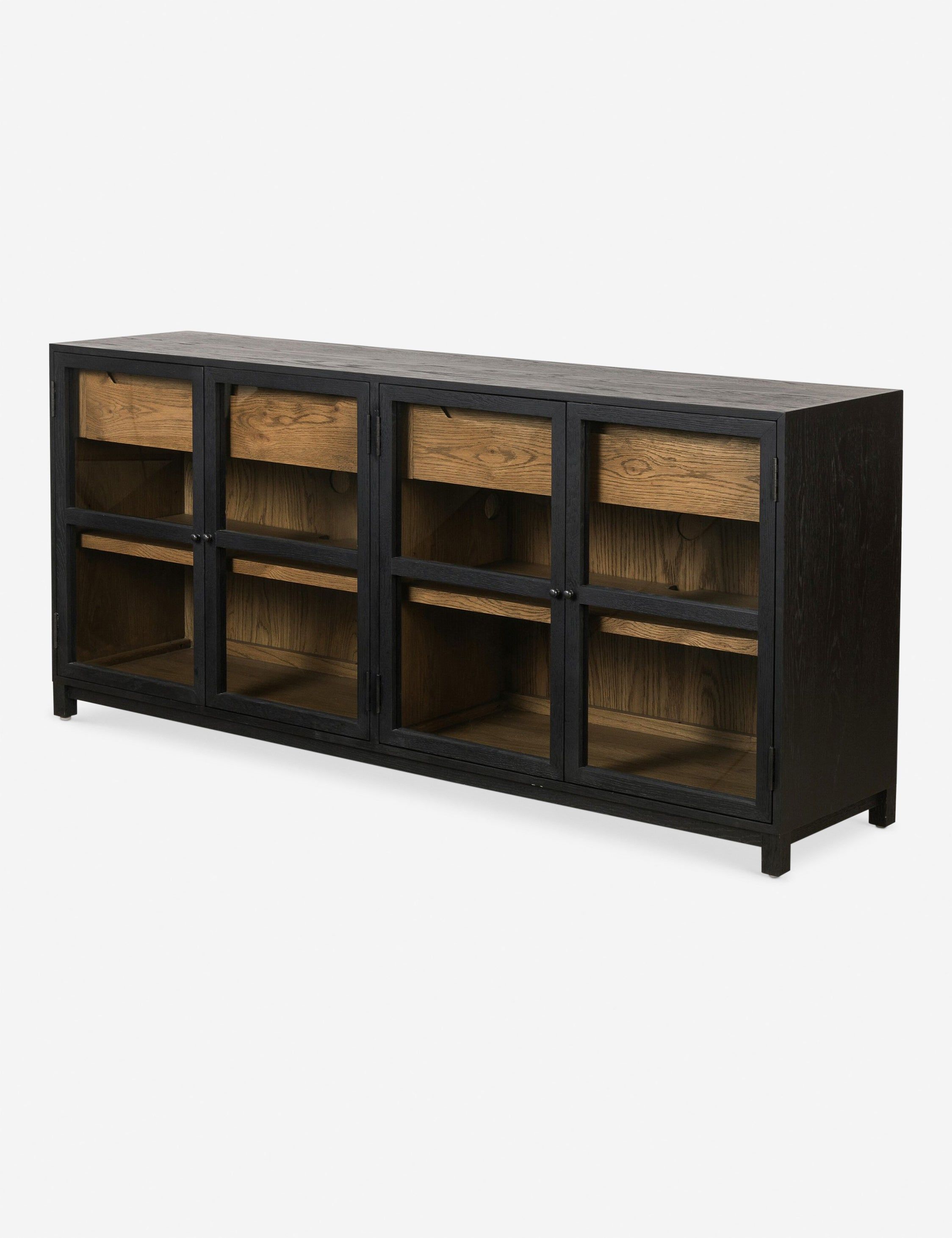 Millie Contemporary Black Oak 59'' Sideboard with Glass Doors