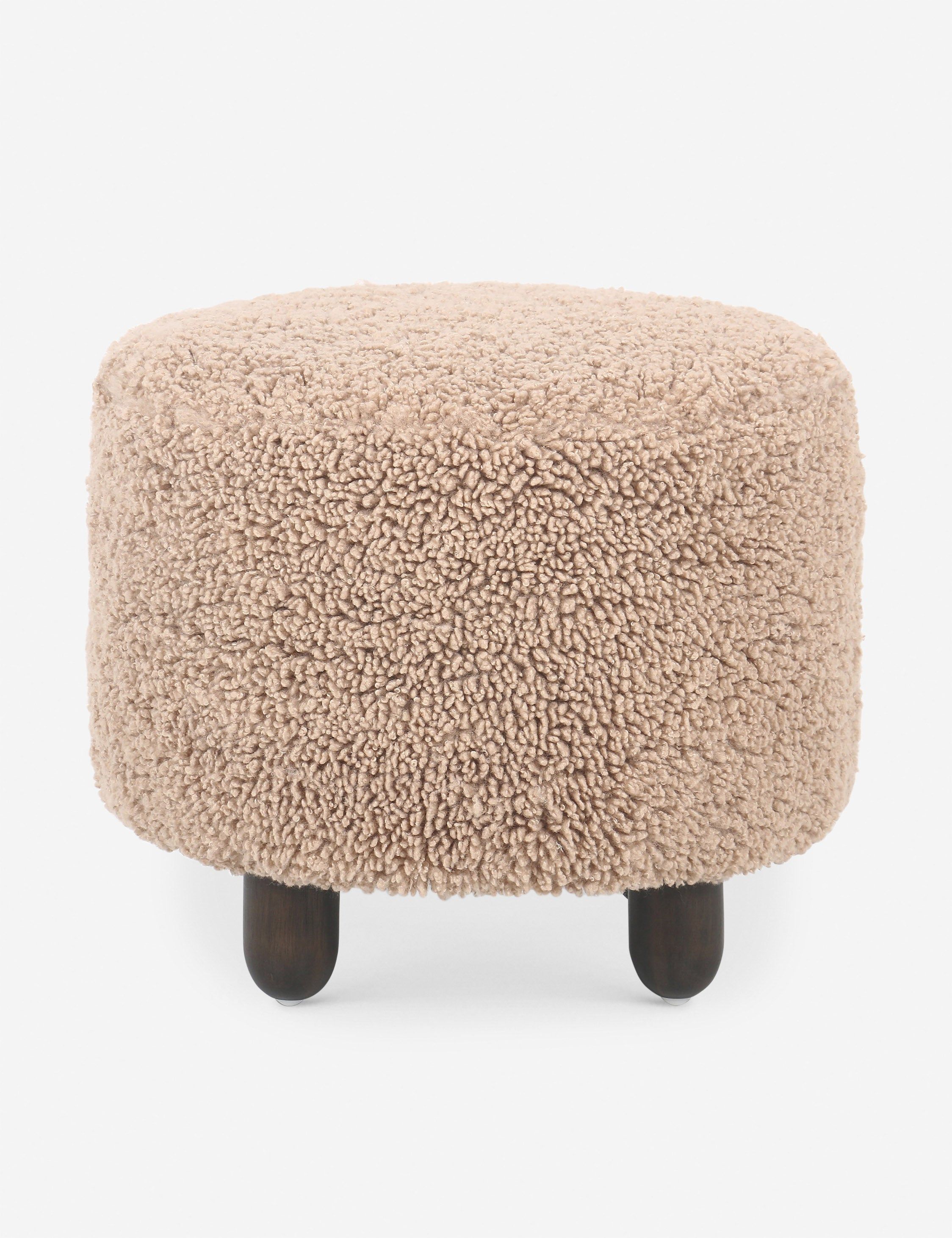 Round Toast Faux Shearling Ottoman with Burnt Birch Legs