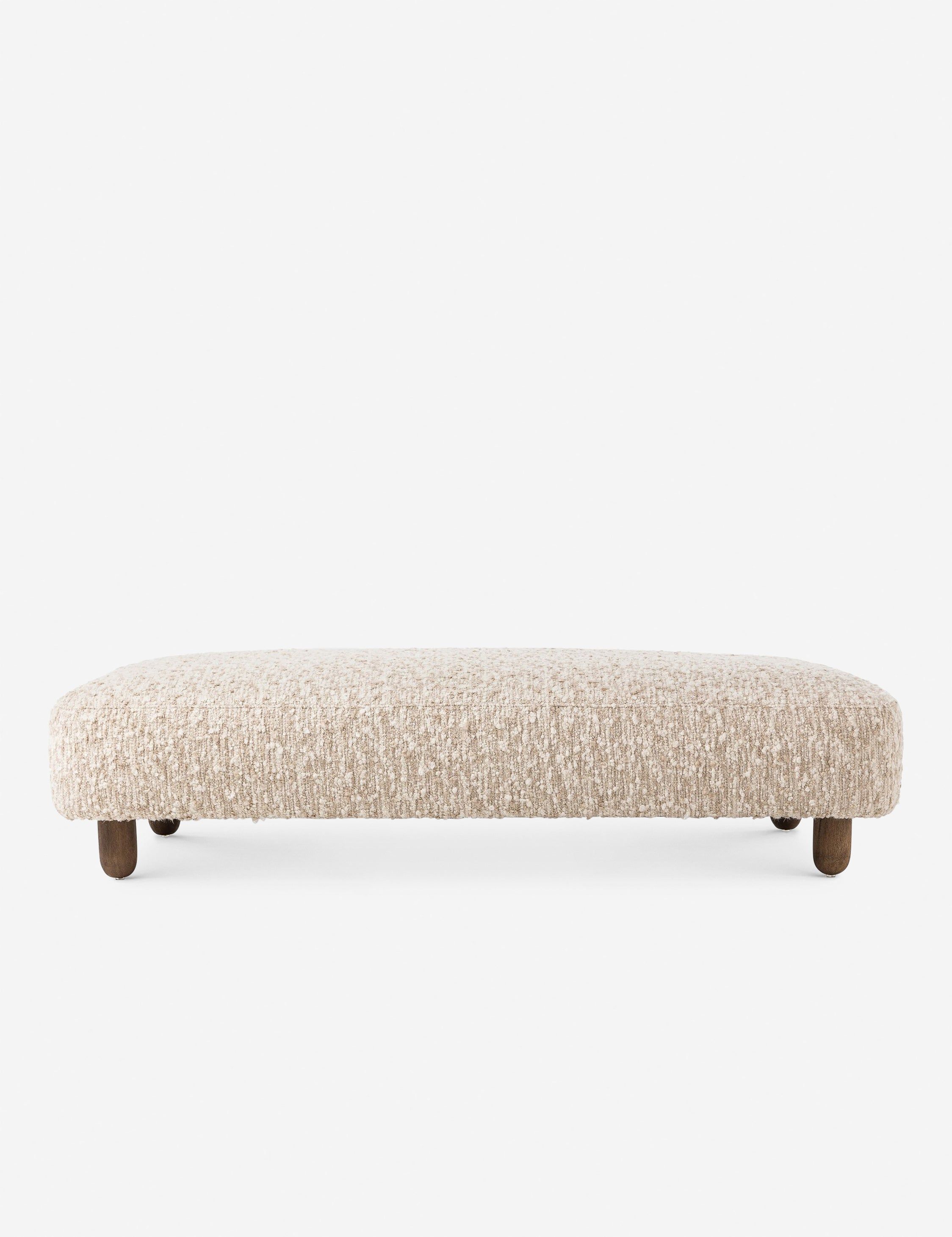 Cream Sheepskin Rectangle Ottoman with Medium Brown Legs