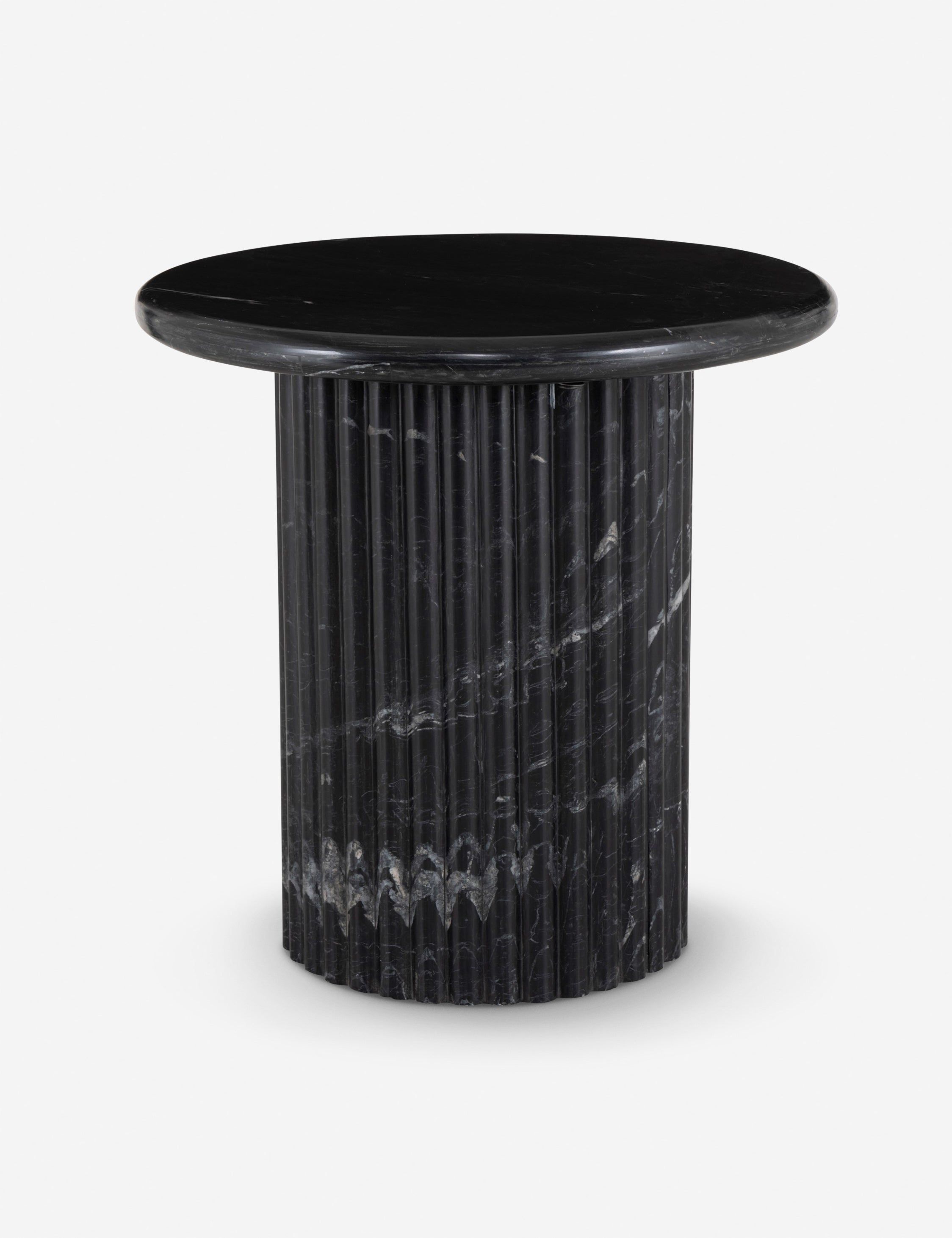 Black Marble Round End Table with Scalloped Base