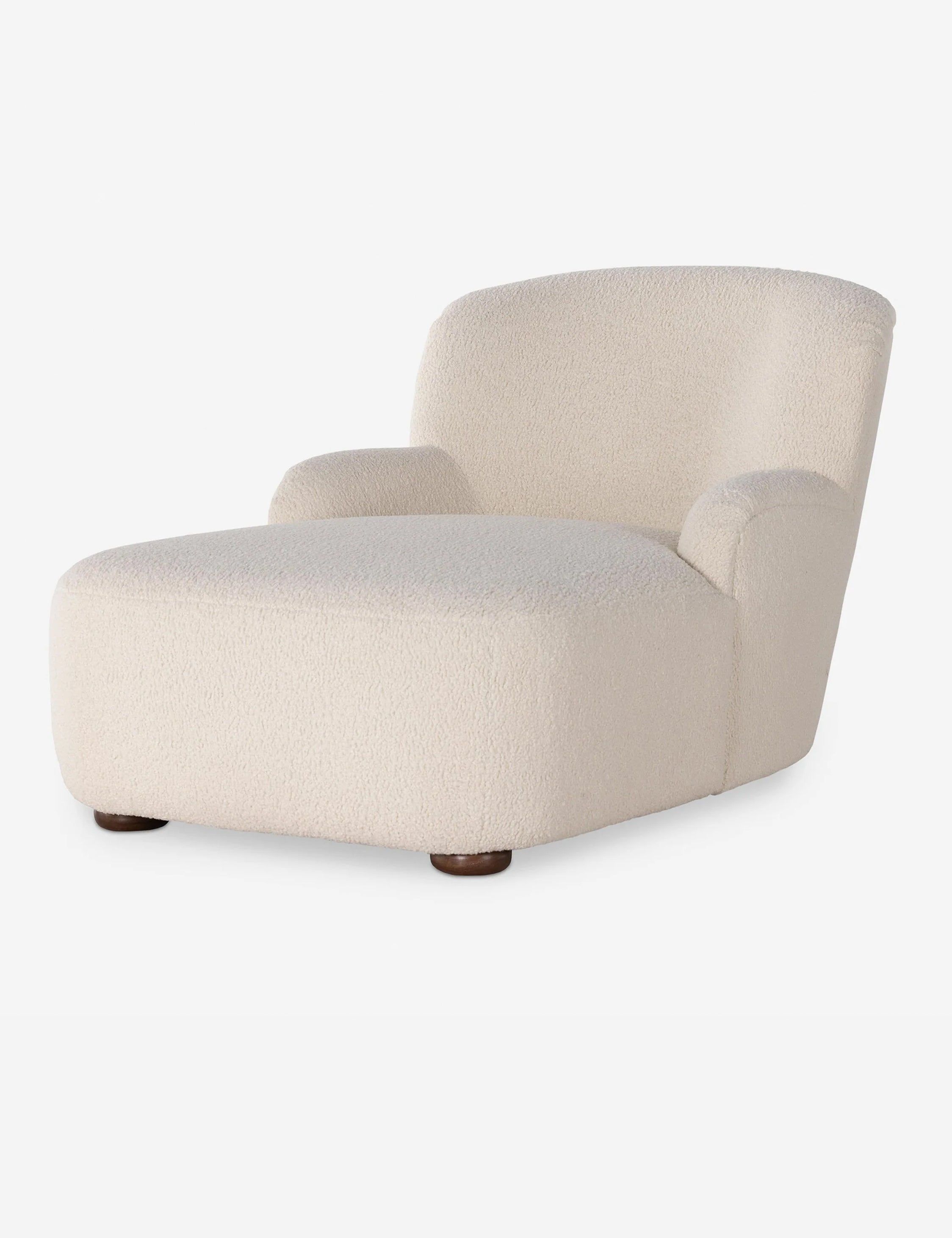 Kaden Classic Cream Bouclé & Rich Brown Wood Chaise Lounge