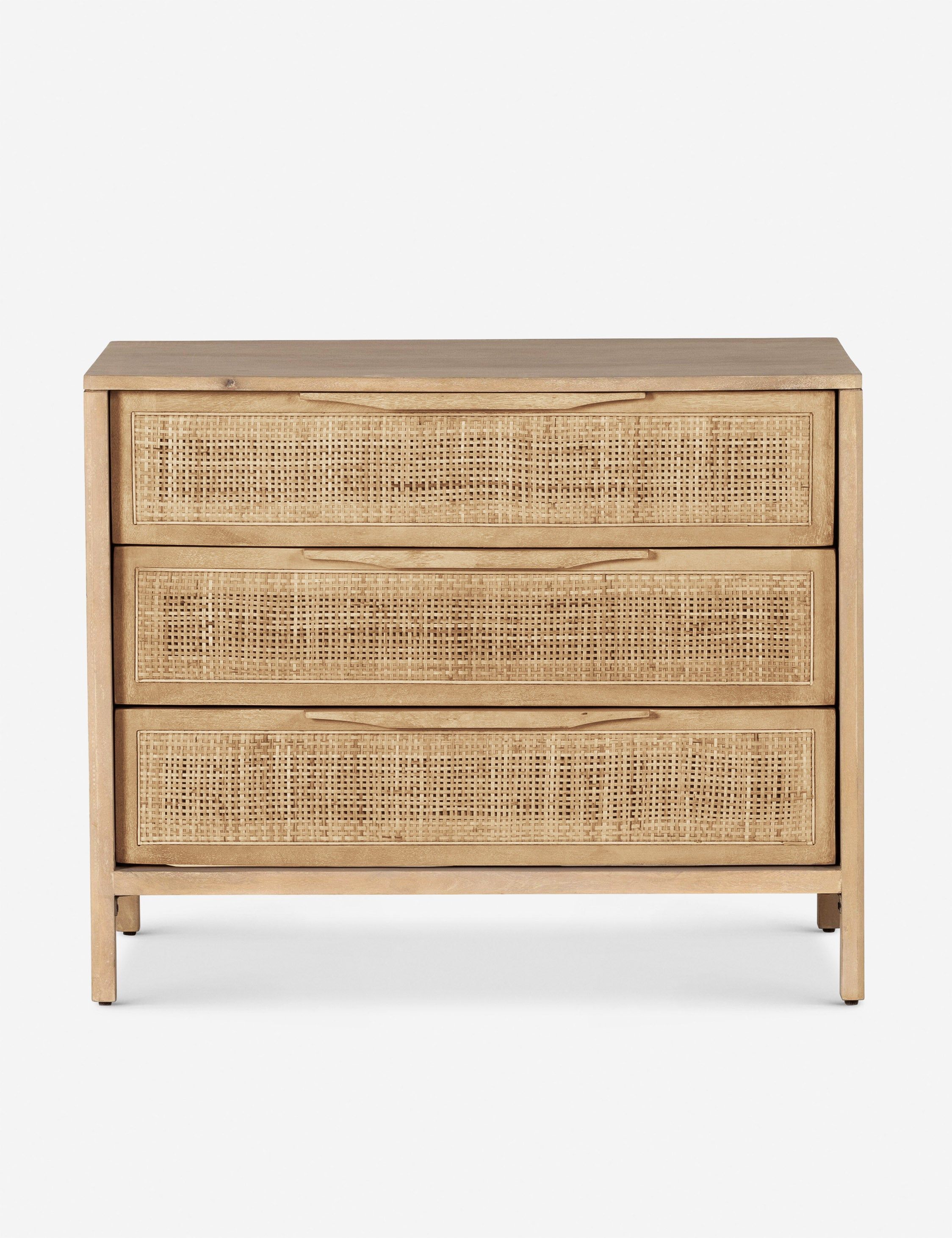 Natural Mango 3-Drawer Nightstand with Woven Cane Front