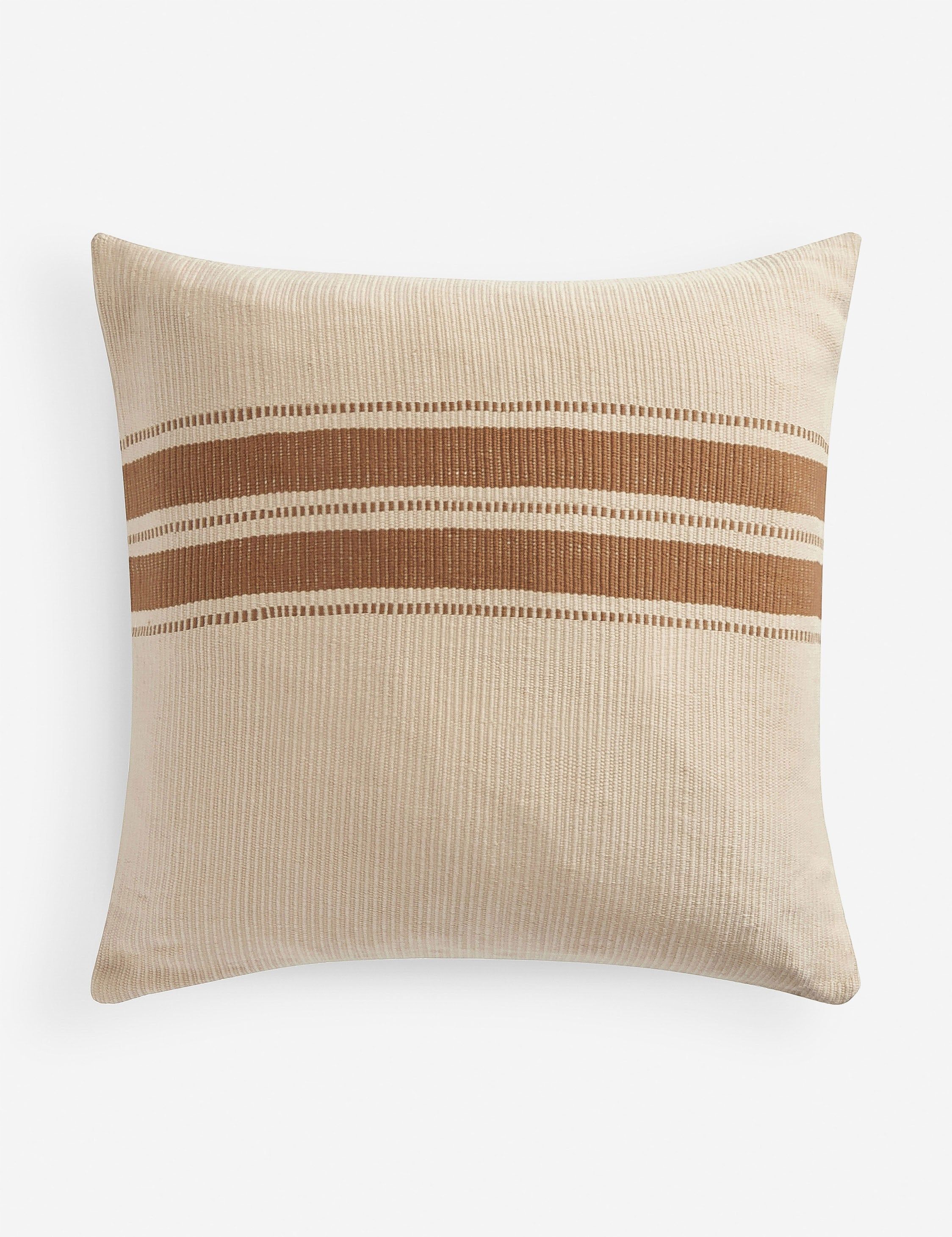 Handwoven Beige and Brown Cotton Square Pillow - 22" x 22"