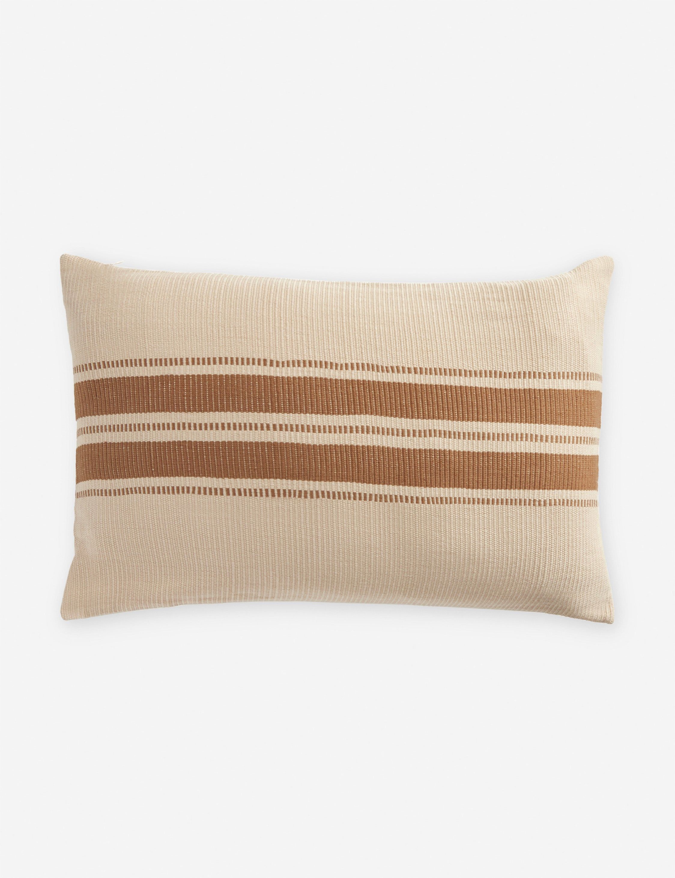 Handwoven Beige and Brown Cotton Lumbar Pillow