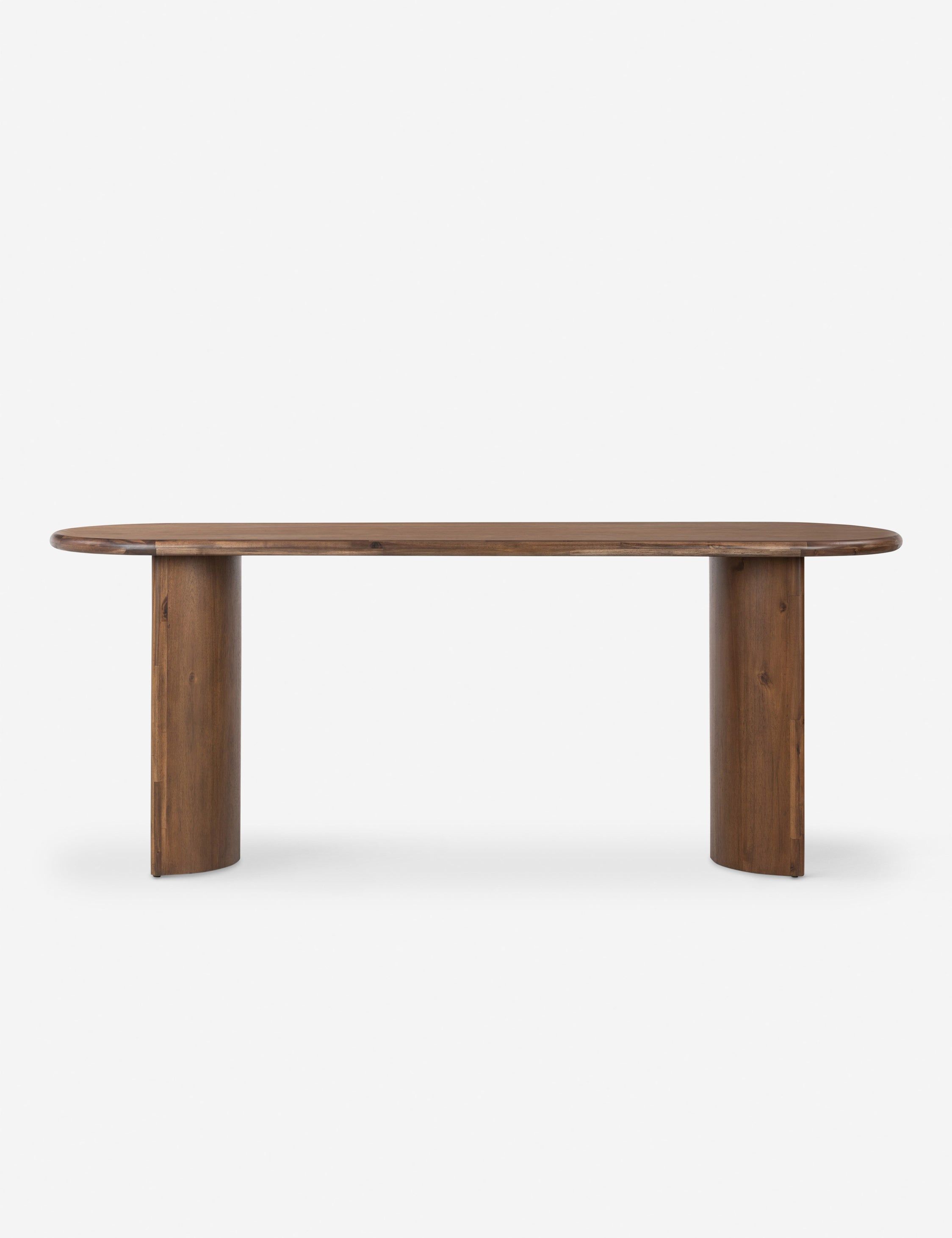 Seasoned Brown Acacia Demilune Console Table with Storage
