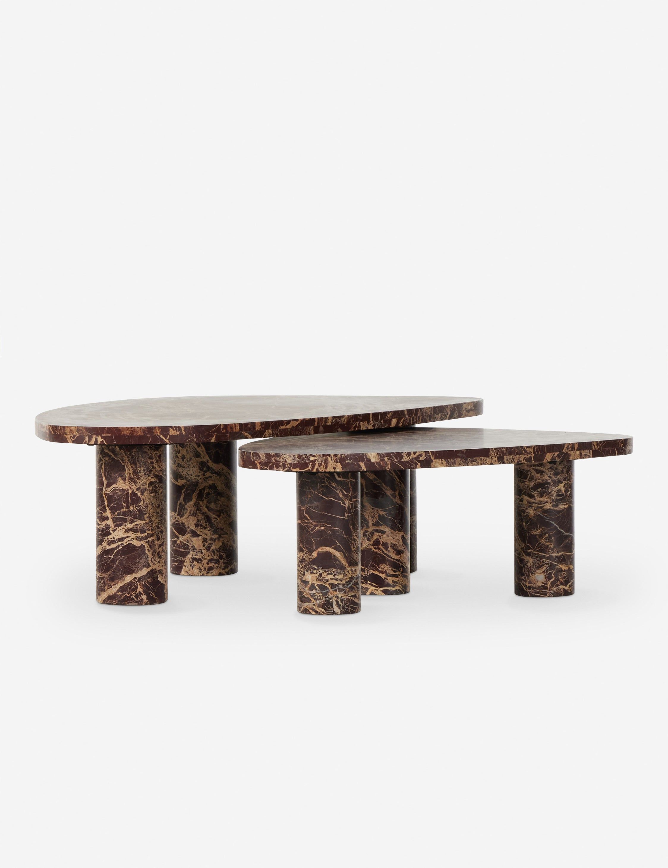 Merlot Marble and Wood Nesting Coffee Table Set