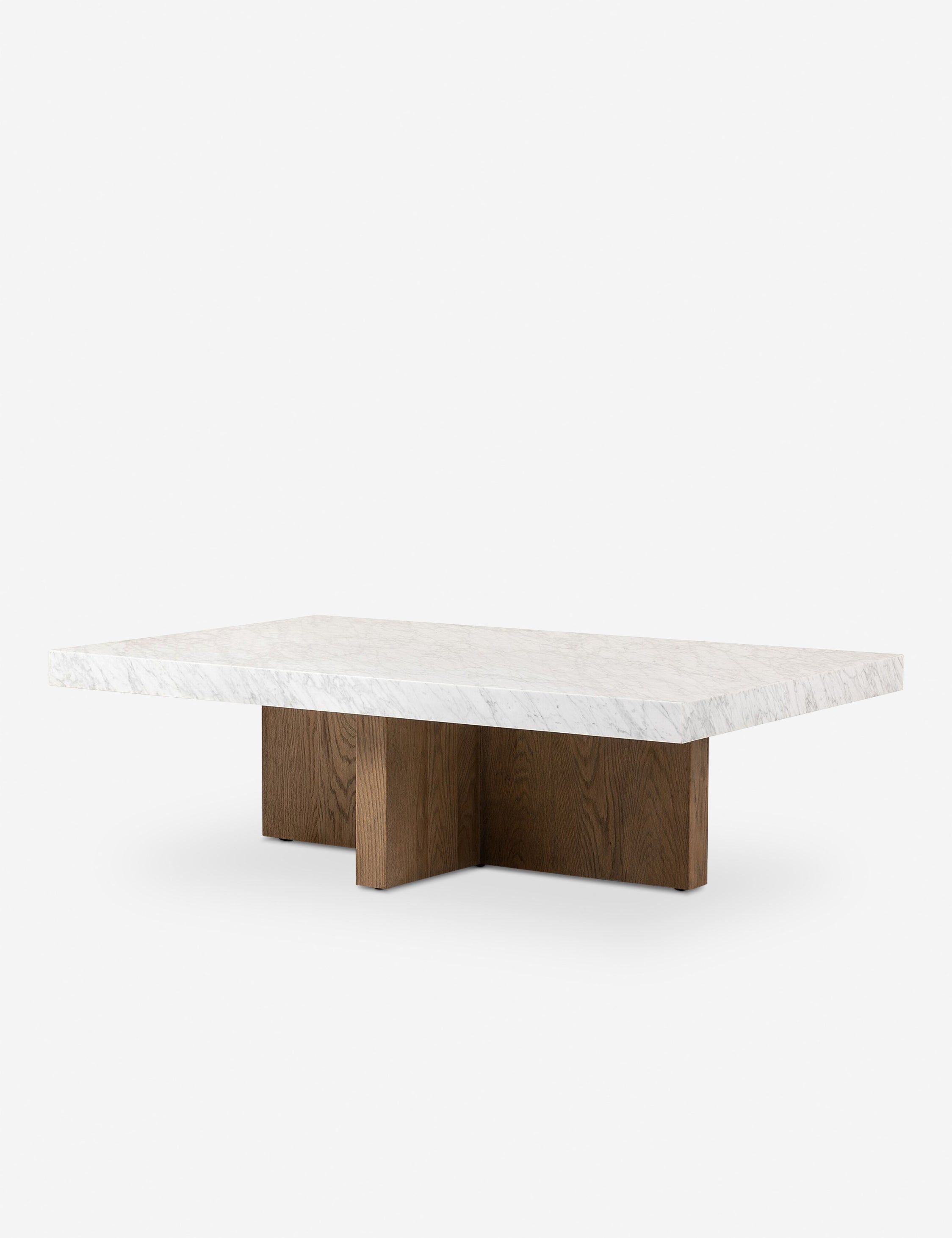 Rectangular Brown and White Marble Coffee Table with Storage