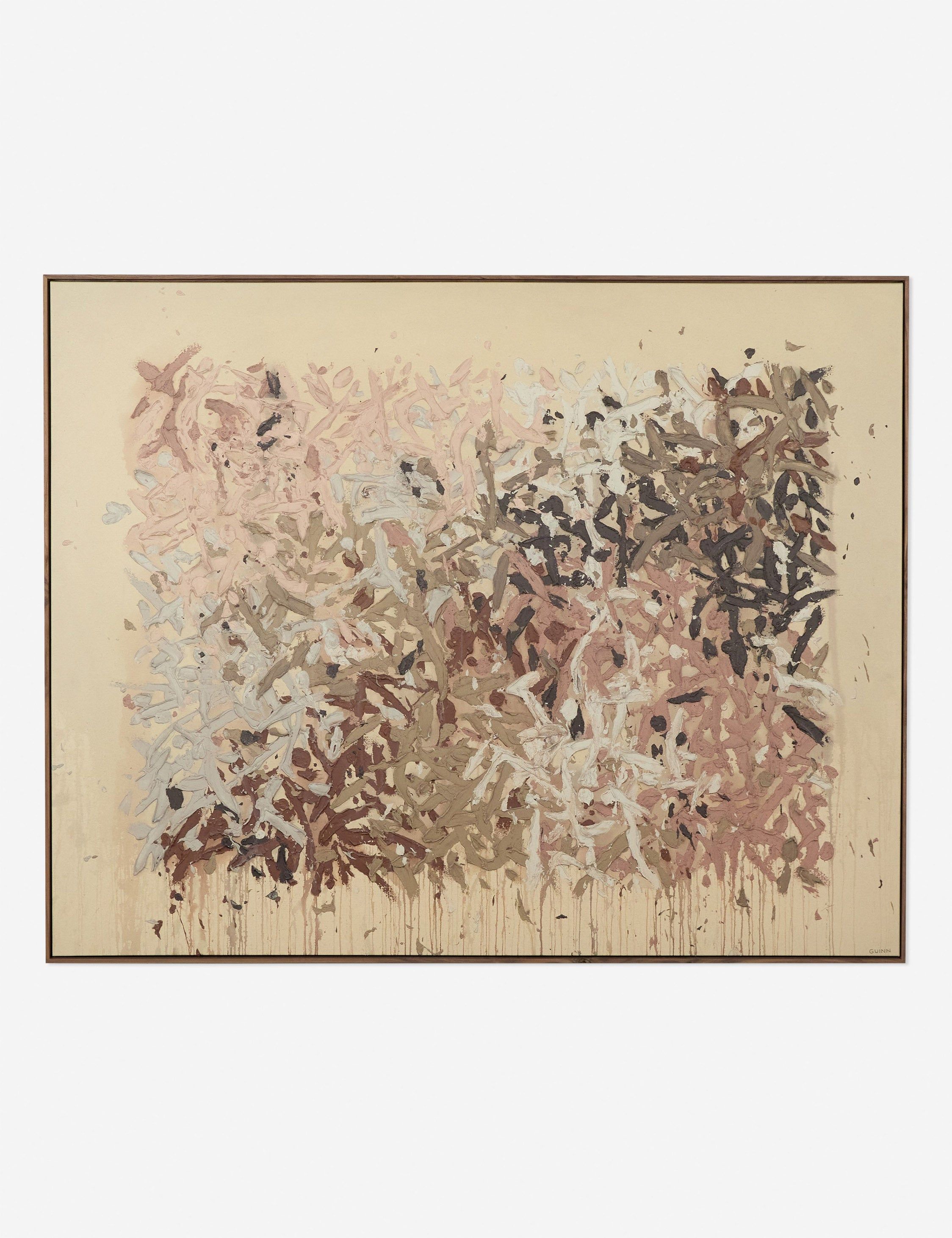 Rustic Walnut Framed Abstract Matte Canvas Wall Art, 40" x 32"