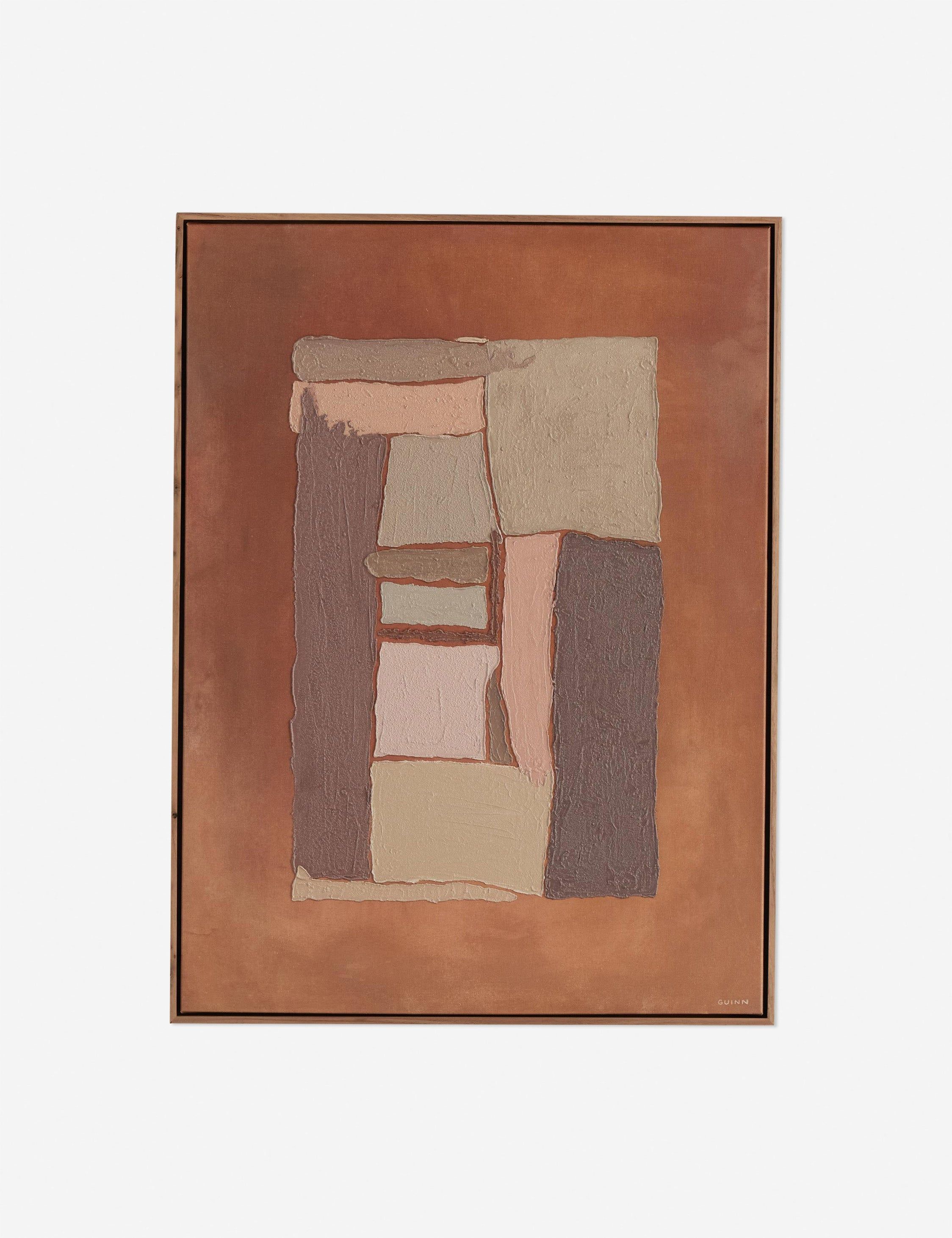 Rustic Walnut and Matte Canvas Abstract Wall Art, 54" x 72"